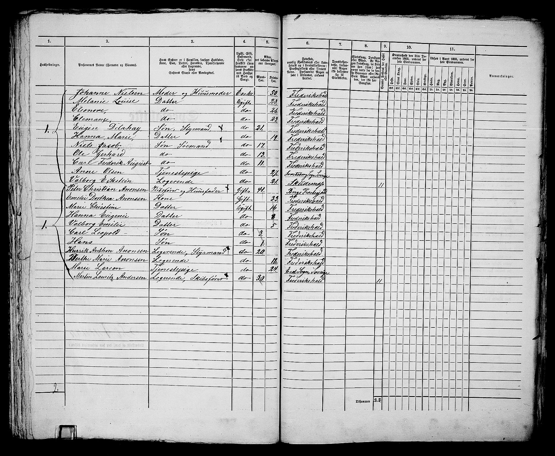 RA, 1865 census for Fredrikshald, 1865, p. 374