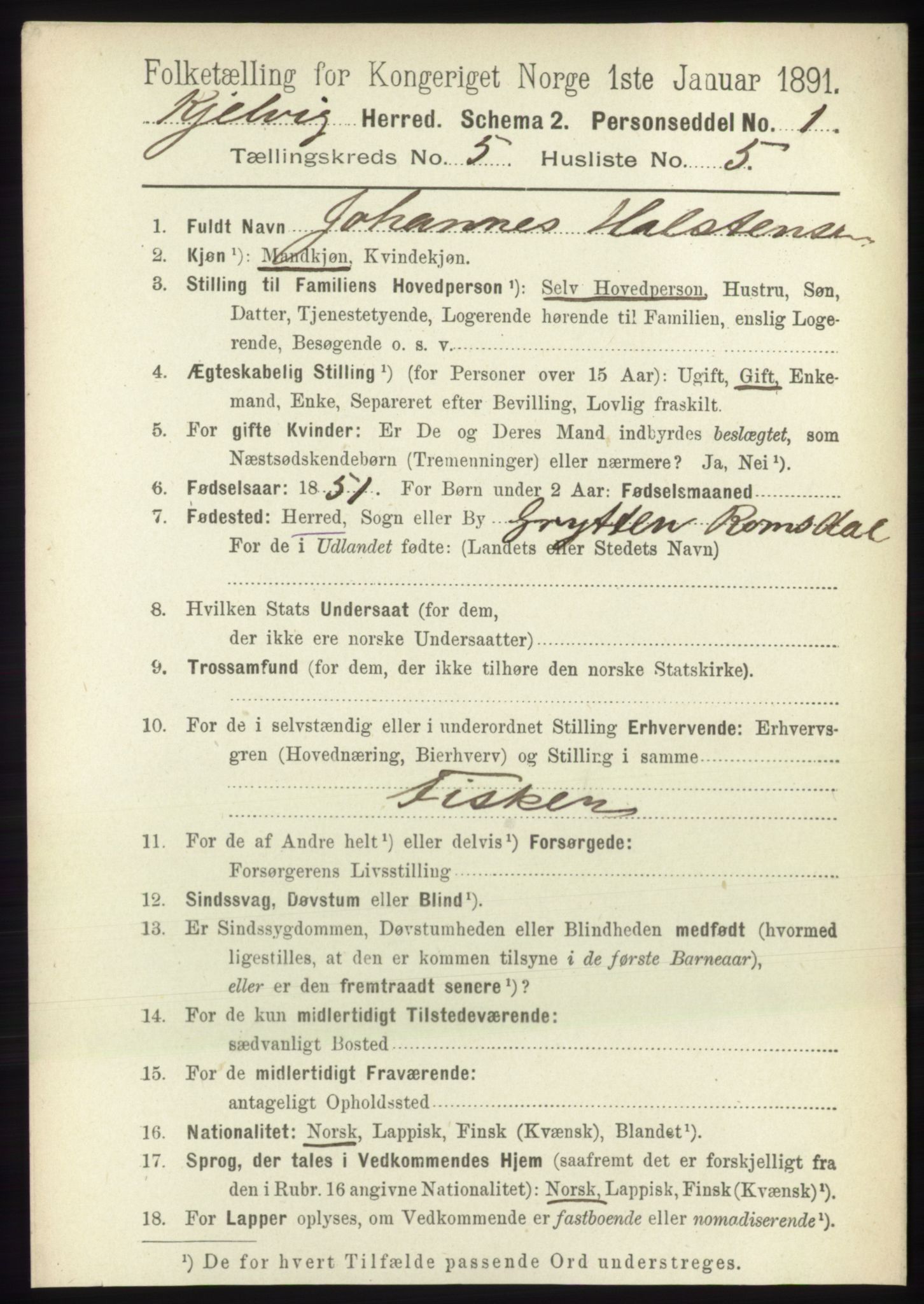 RA, 1891 census for 2019 Kjelvik, 1891, p. 570