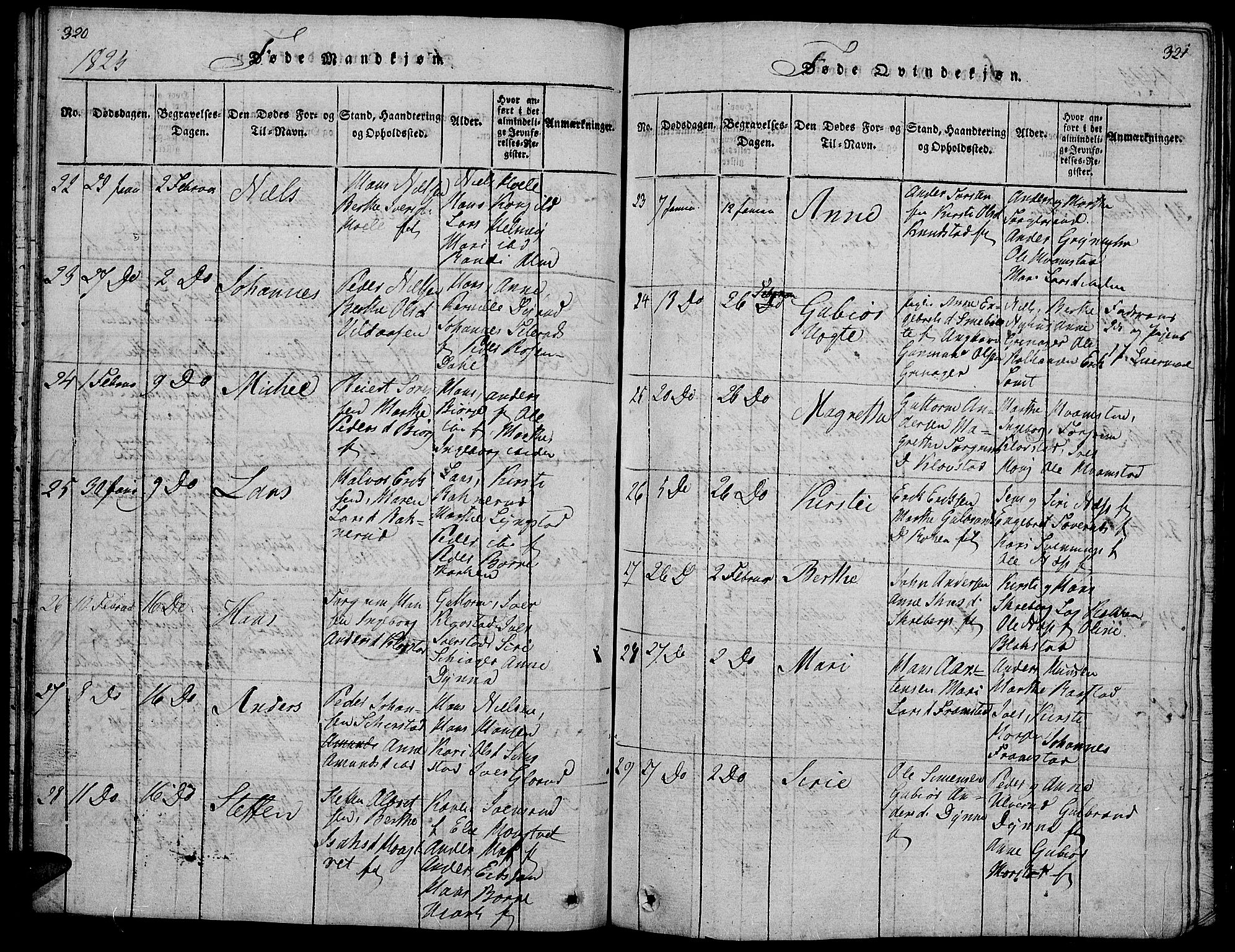 Gran prestekontor, AV/SAH-PREST-112/H/Ha/Hab/L0001: Parish register (copy) no. 1, 1815-1824, p. 320-321