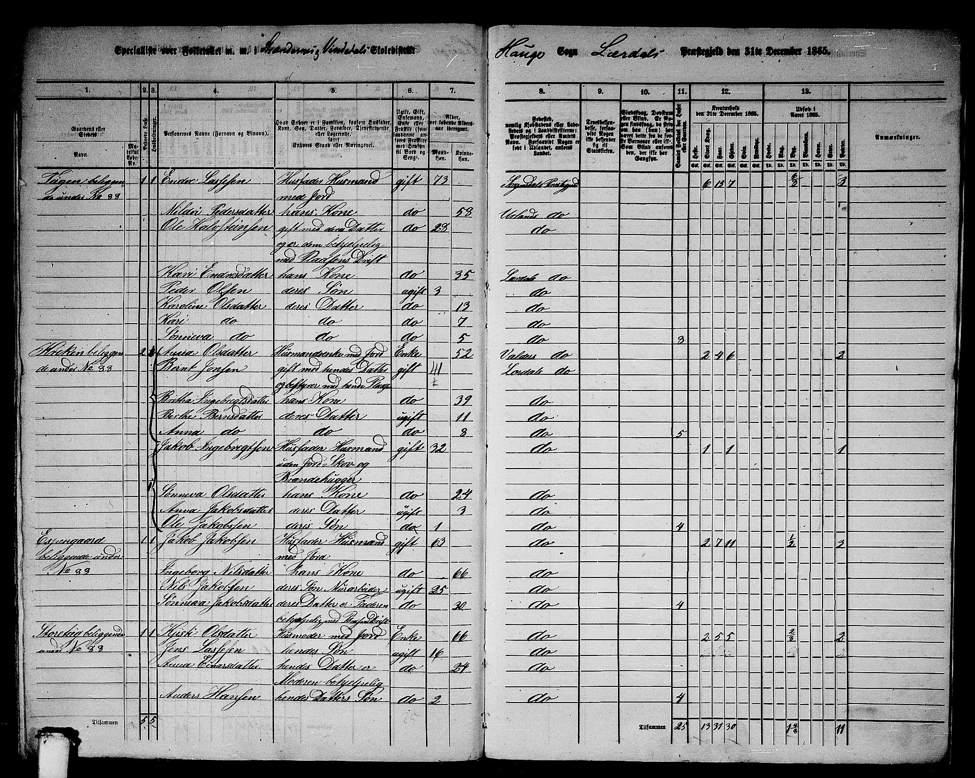 RA, 1865 census for Lærdal, 1865, p. 168