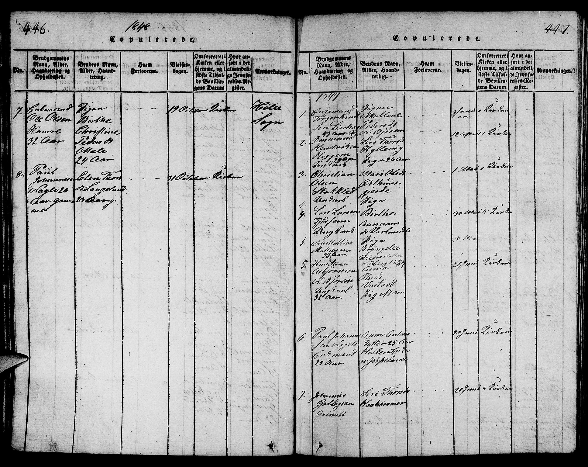 Strand sokneprestkontor, SAST/A-101828/H/Ha/Hab/L0001: Parish register (copy) no. B 1, 1816-1854, p. 446-447