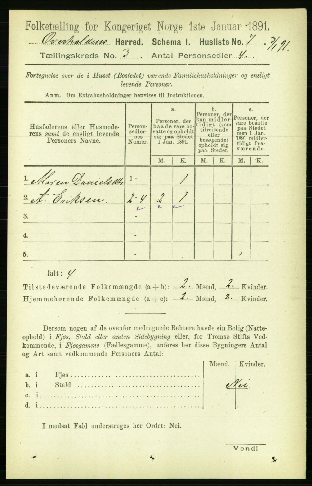 RA, 1891 census for 1744 Overhalla, 1891, p. 718