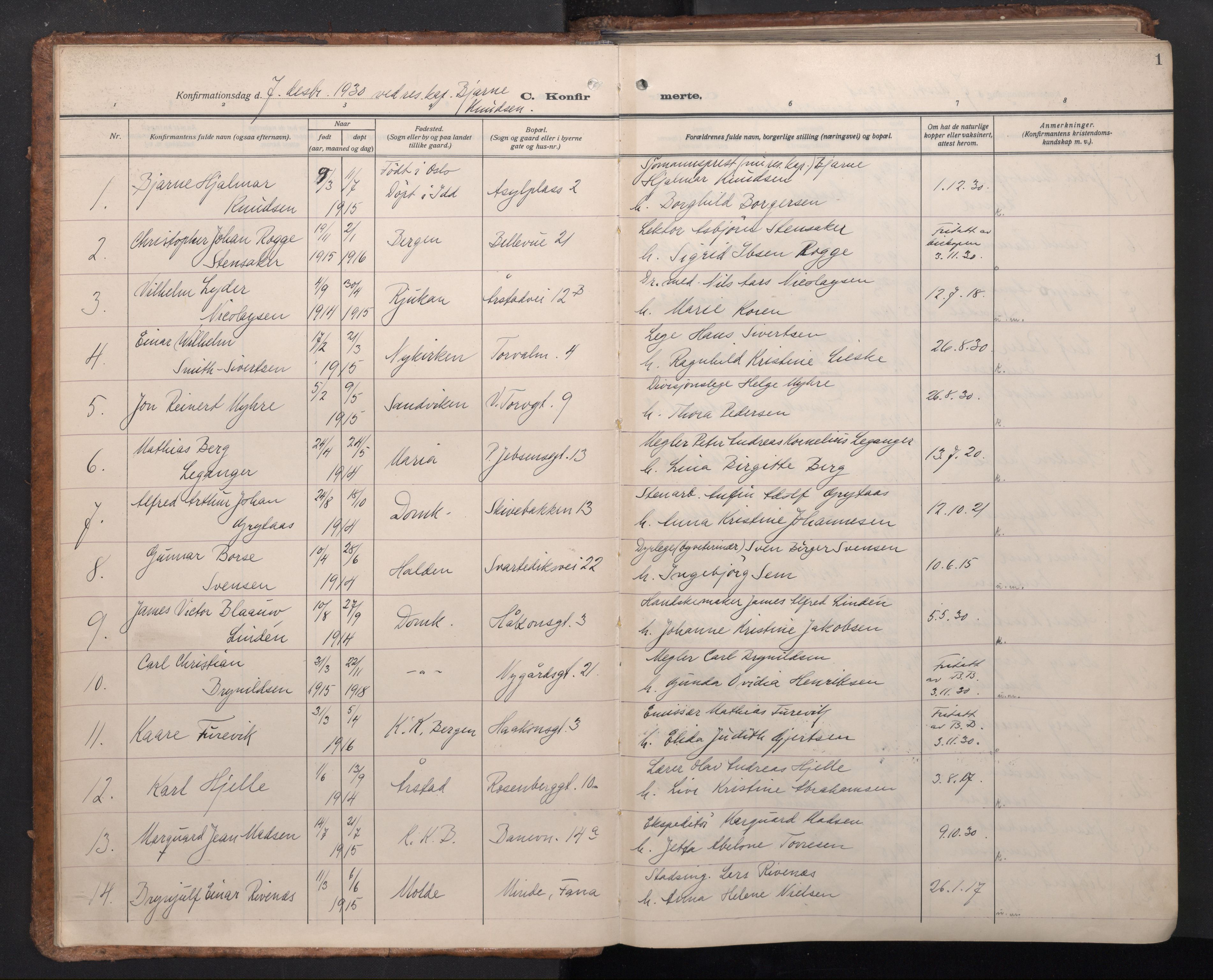 Domkirken sokneprestembete, AV/SAB-A-74801/H/Haa: Parish register (official) no. C 8, 1930-1957, p. 0b-1a