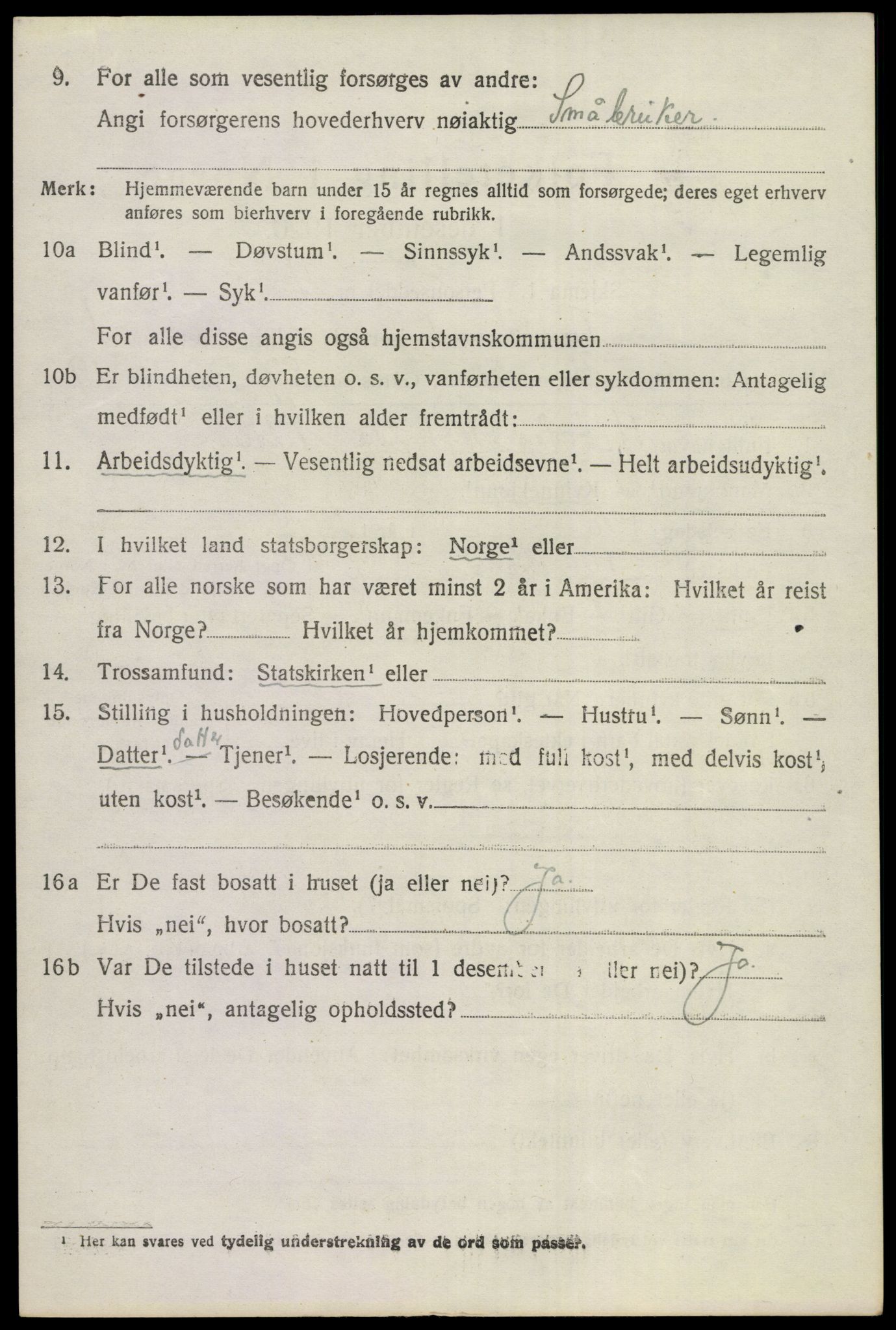 SAKO, 1920 census for Tyristrand, 1920, p. 1243