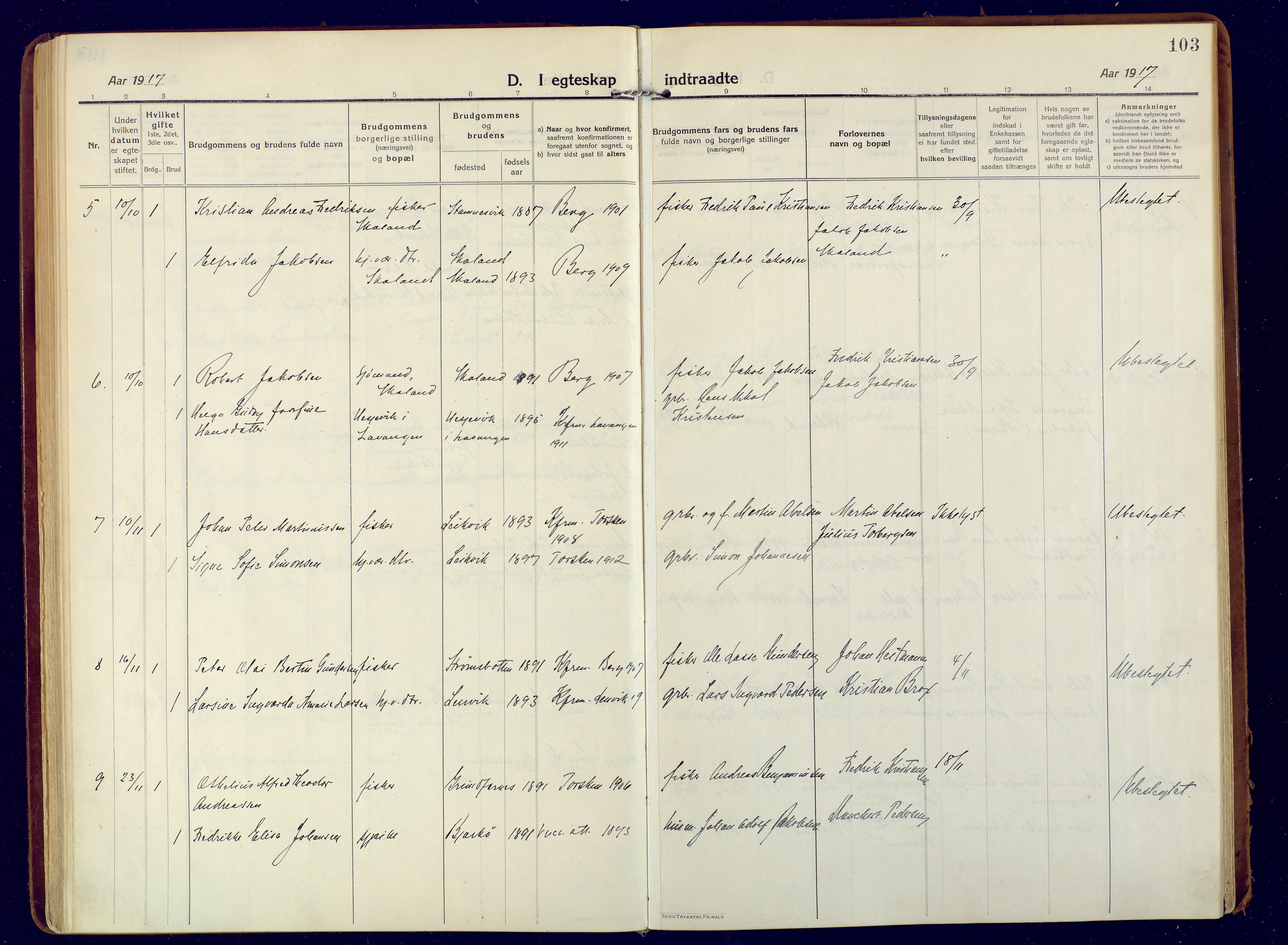 Berg sokneprestkontor, AV/SATØ-S-1318/G/Ga/Gaa/L0009kirke: Parish register (official) no. 9, 1916-1928, p. 103