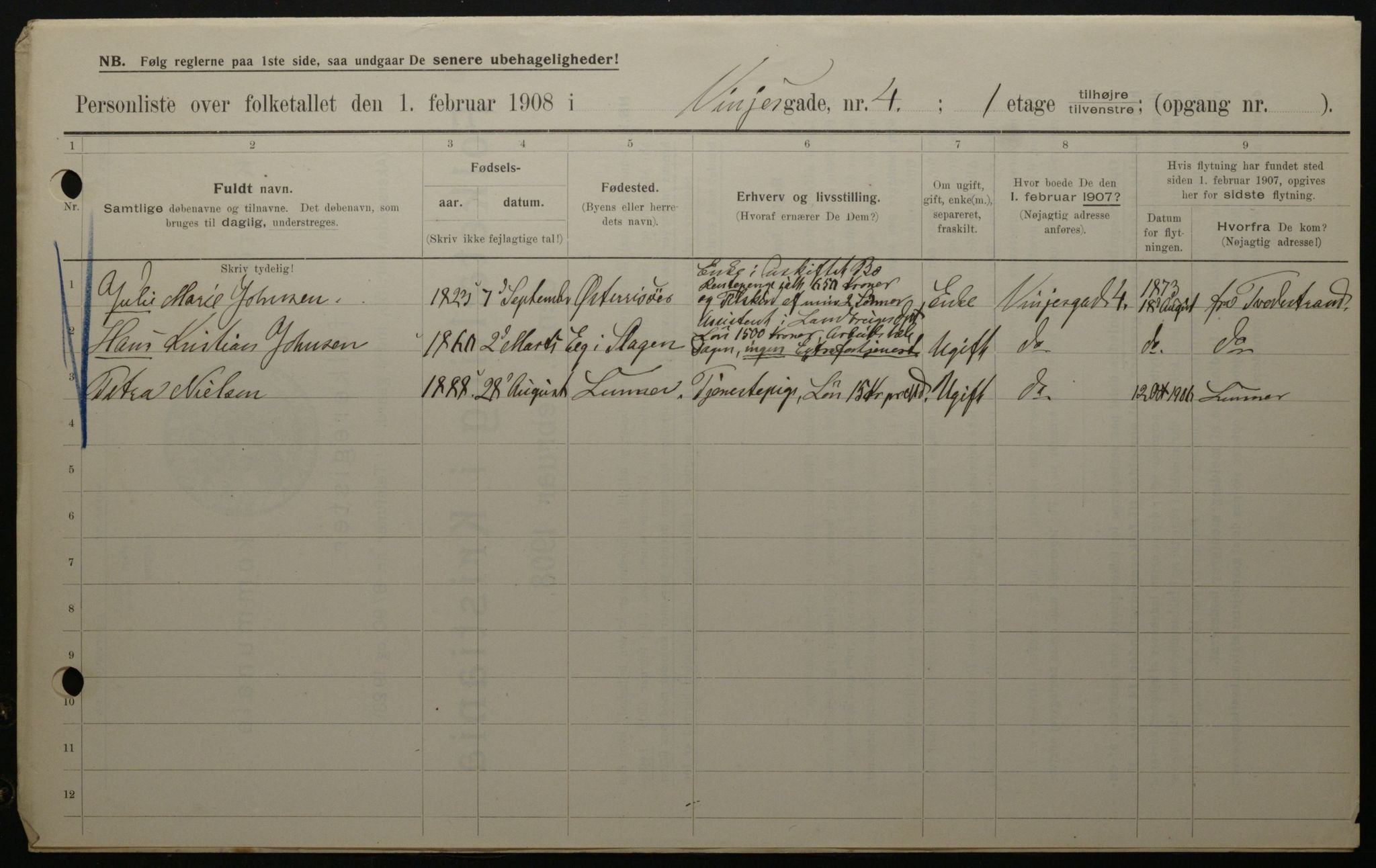 OBA, Municipal Census 1908 for Kristiania, 1908, p. 111070