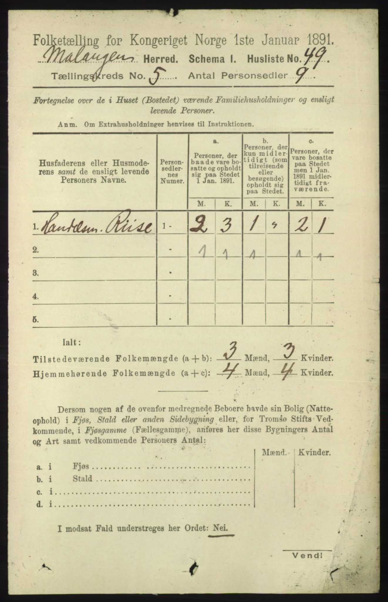 RA, 1891 census for 1932 Malangen, 1891, p. 1528