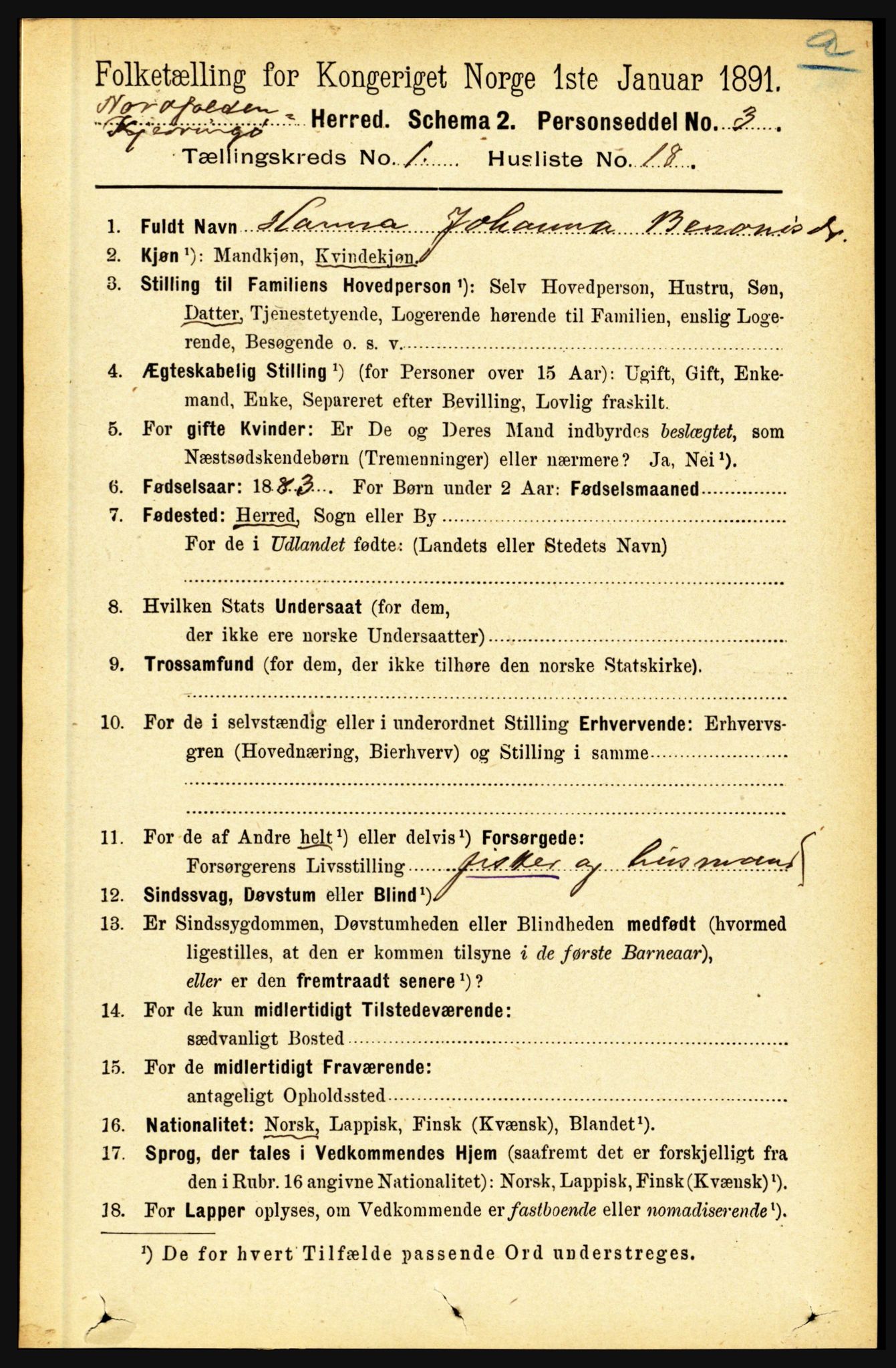 RA, 1891 census for 1846 Nordfold-Kjerringøy, 1891, p. 188