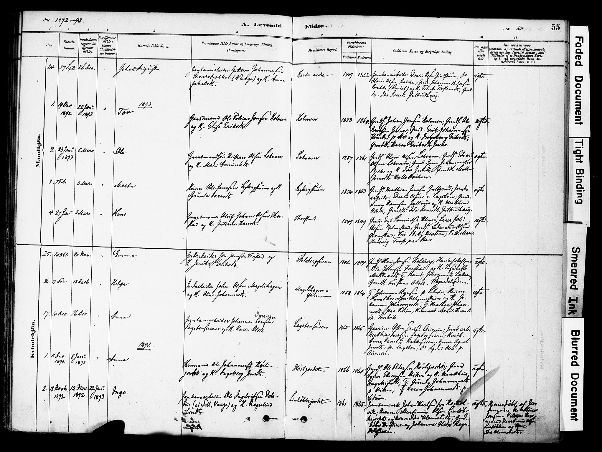 Øyer prestekontor, SAH/PREST-084/H/Ha/Haa/L0009: Parish register (official) no. 9, 1878-1893, p. 55