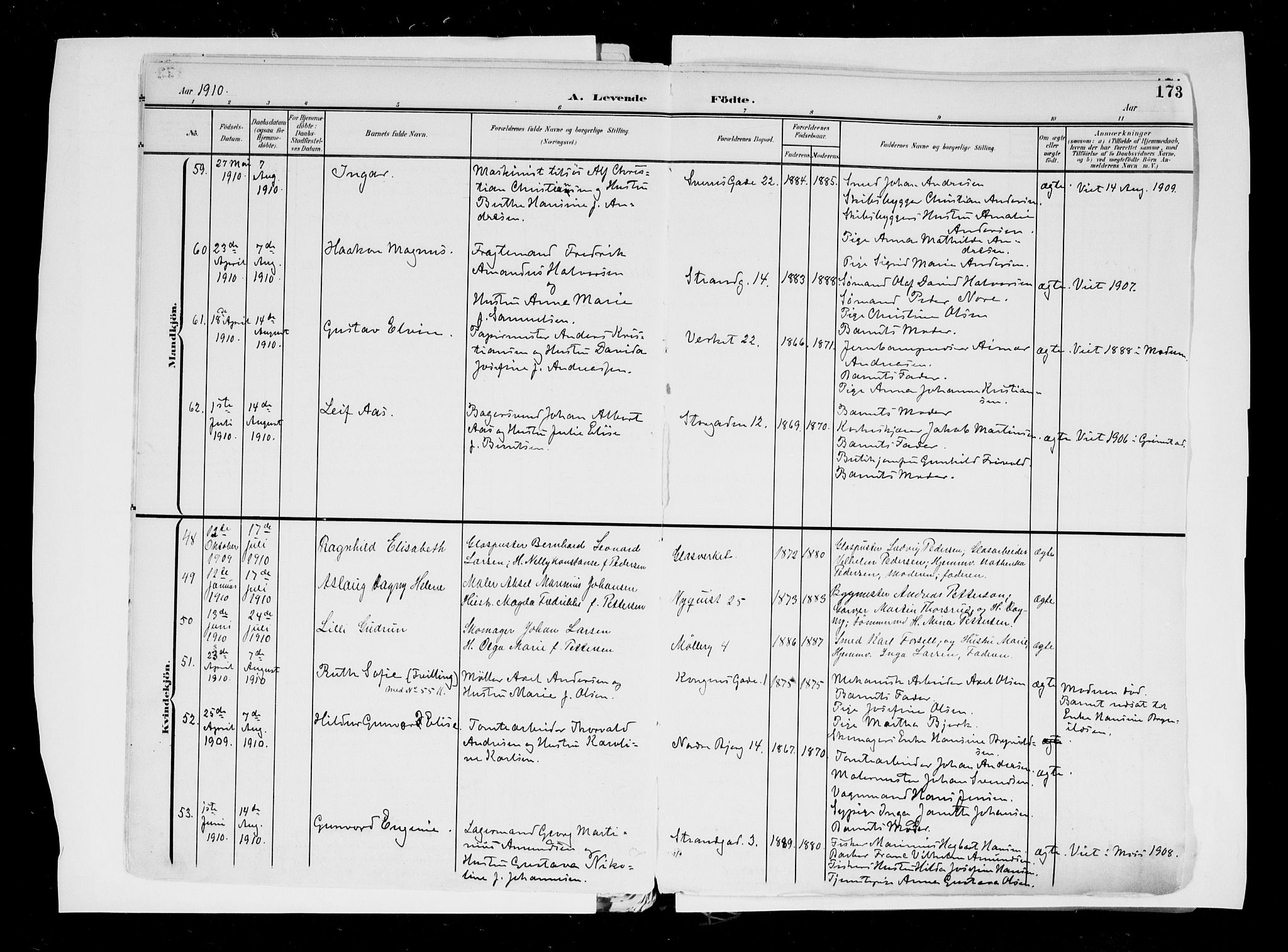 Moss prestekontor Kirkebøker, AV/SAO-A-2003/F/Fb/L0004: Parish register (official) no. II 4, 1902-1912, p. 173