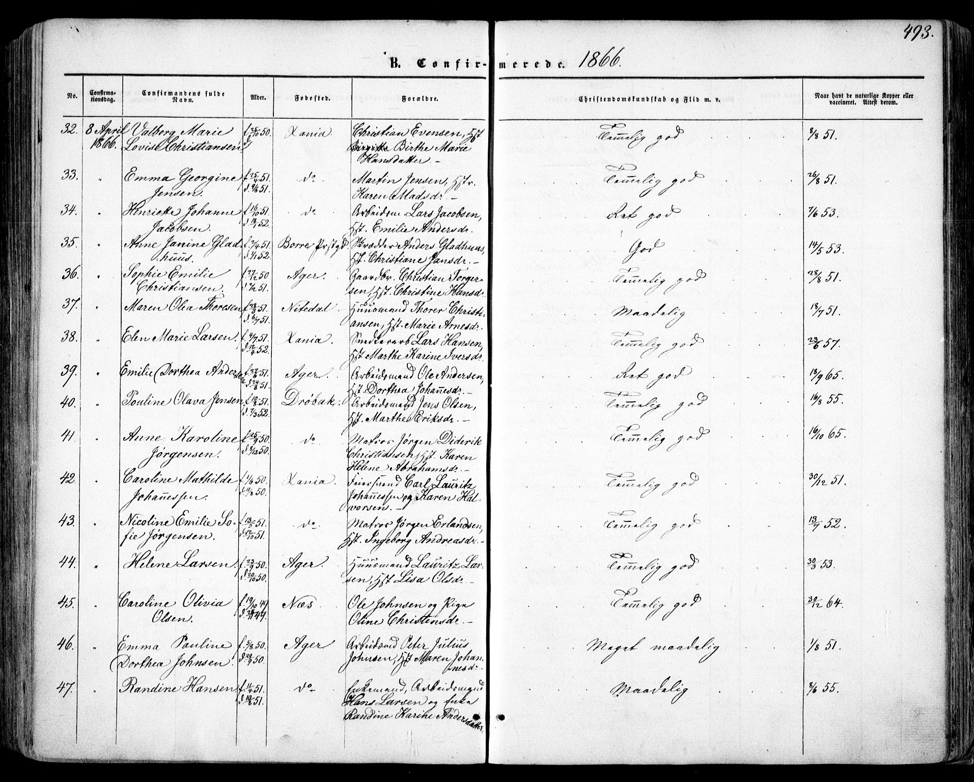 Oslo domkirke Kirkebøker, SAO/A-10752/F/Fa/L0015: Parish register (official) no. 15, 1857-1871, p. 493