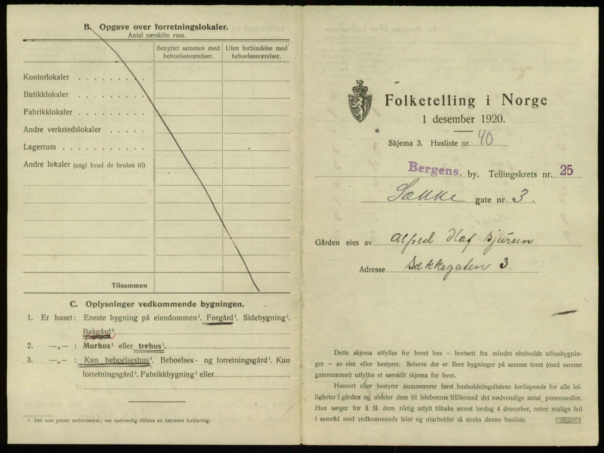 SAB, 1920 census for Bergen, 1920, p. 2388