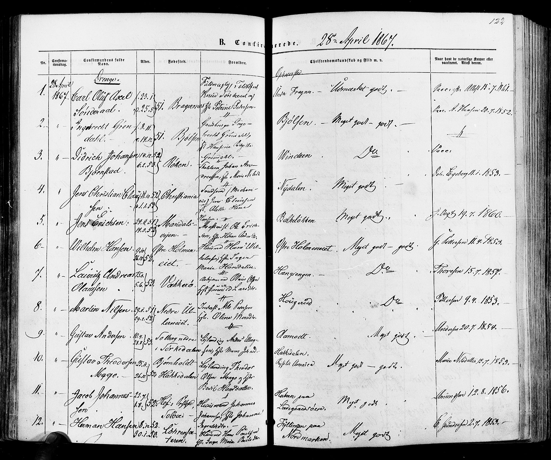 Vestre Aker prestekontor Kirkebøker, SAO/A-10025/F/Fa/L0005: Parish register (official) no. 5, 1859-1877, p. 122