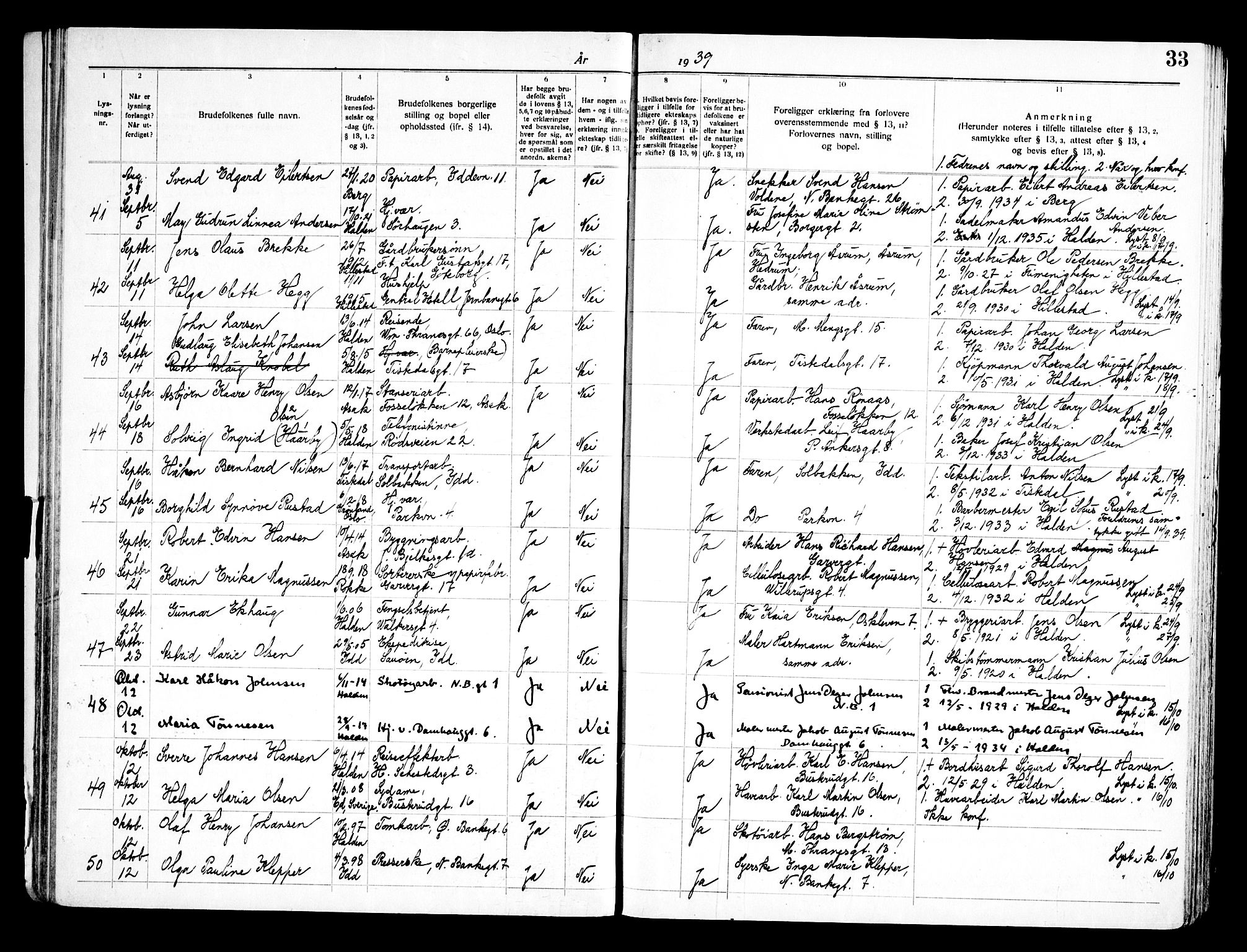 Halden prestekontor Kirkebøker, SAO/A-10909/H/Ha/L0002: Banns register no. I 2, 1935-1949, p. 33