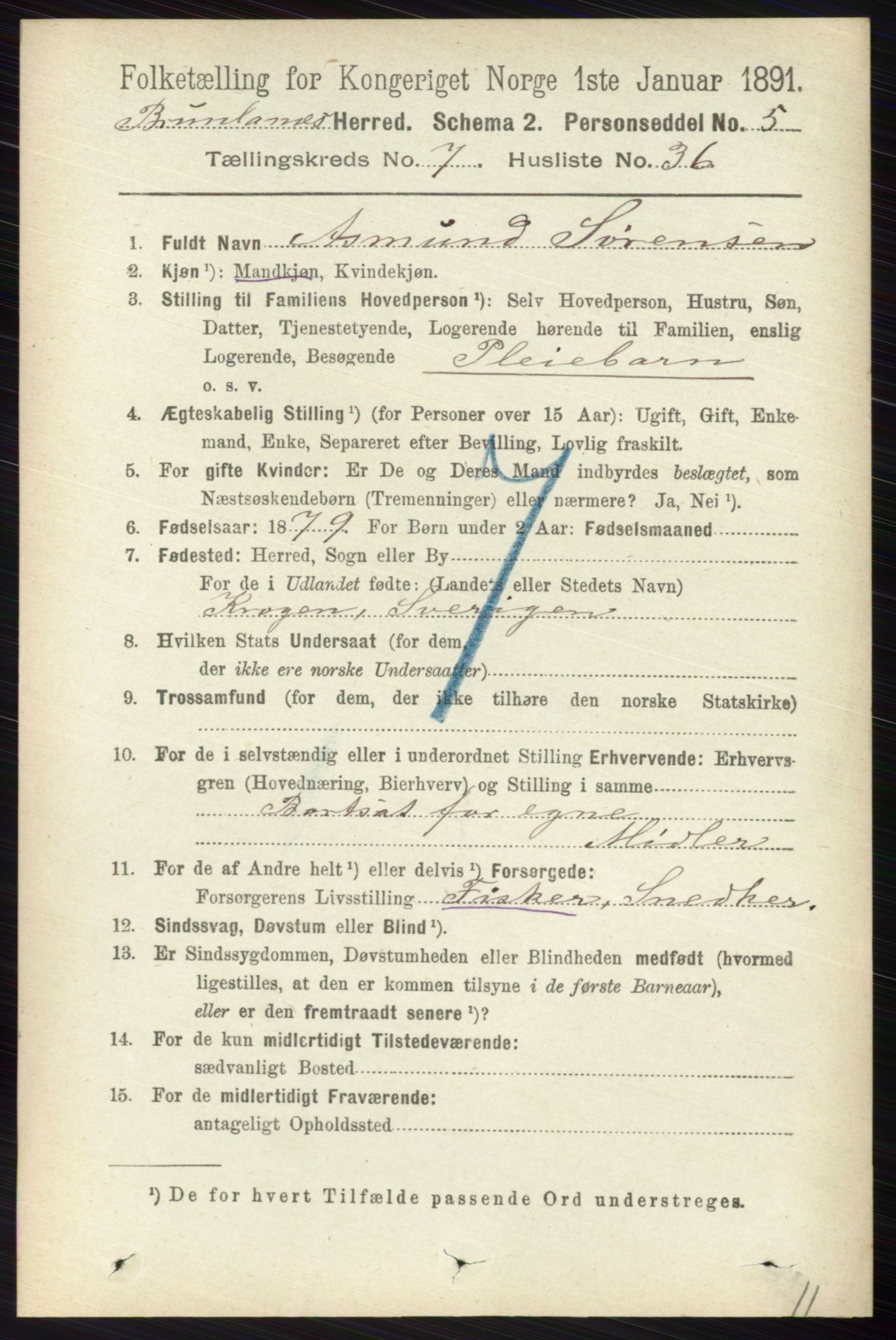 RA, 1891 census for 0726 Brunlanes, 1891, p. 3209