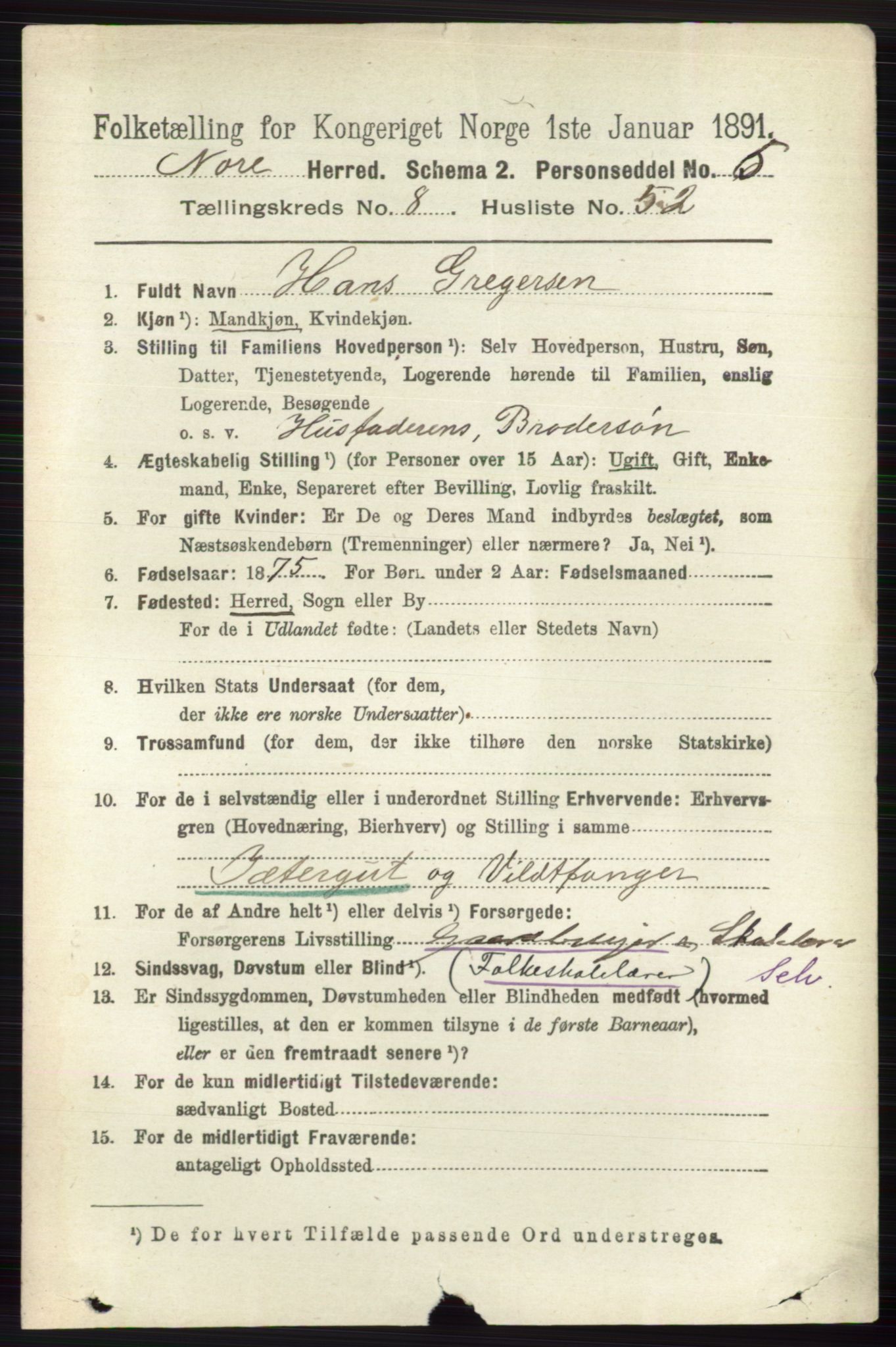 RA, 1891 census for 0633 Nore, 1891, p. 3149