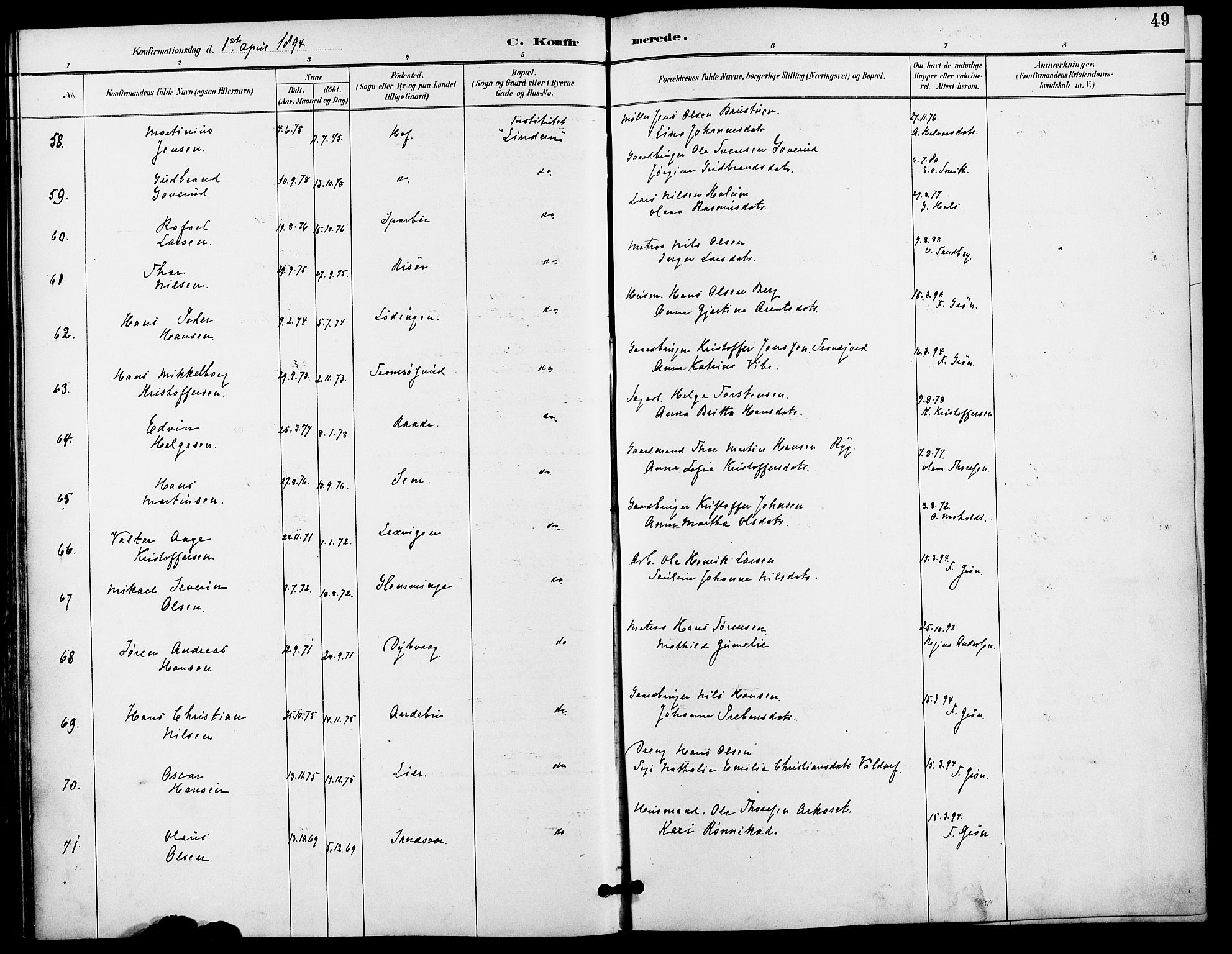 Gamle Aker prestekontor Kirkebøker, SAO/A-10617a/F/L0009: Parish register (official) no. 9, 1890-1898, p. 49