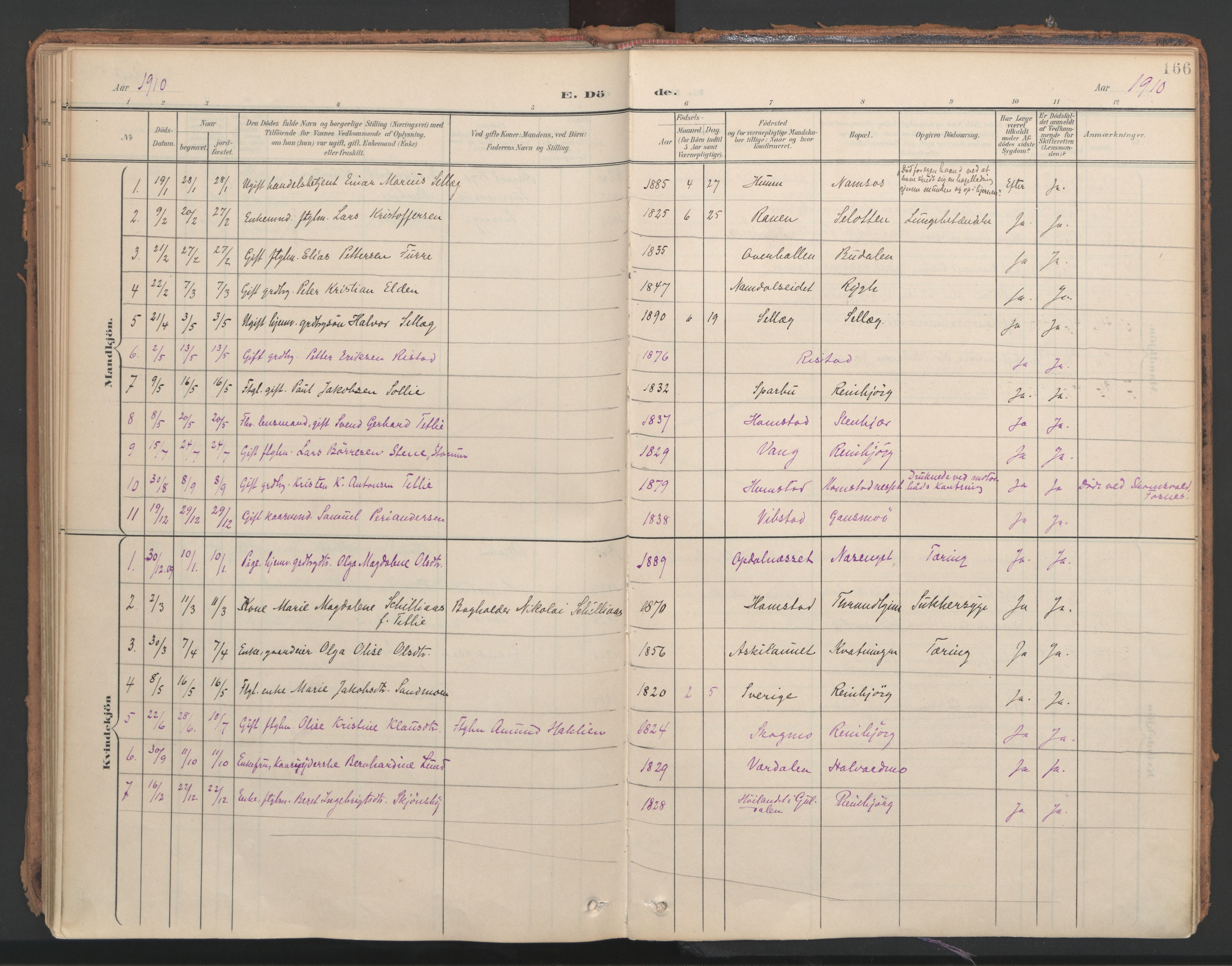 Ministerialprotokoller, klokkerbøker og fødselsregistre - Nord-Trøndelag, AV/SAT-A-1458/766/L0564: Parish register (official) no. 767A02, 1900-1932, p. 166