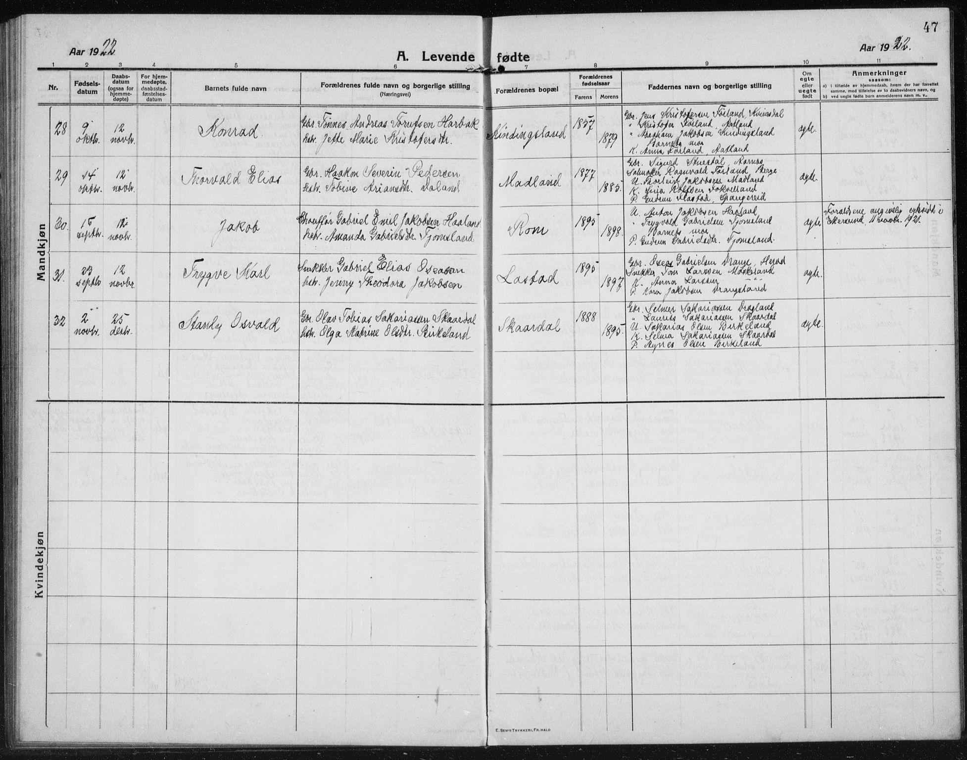 Lyngdal sokneprestkontor, AV/SAK-1111-0029/F/Fb/Fbc/L0006: Parish register (copy) no. B 6, 1914-1934, p. 47