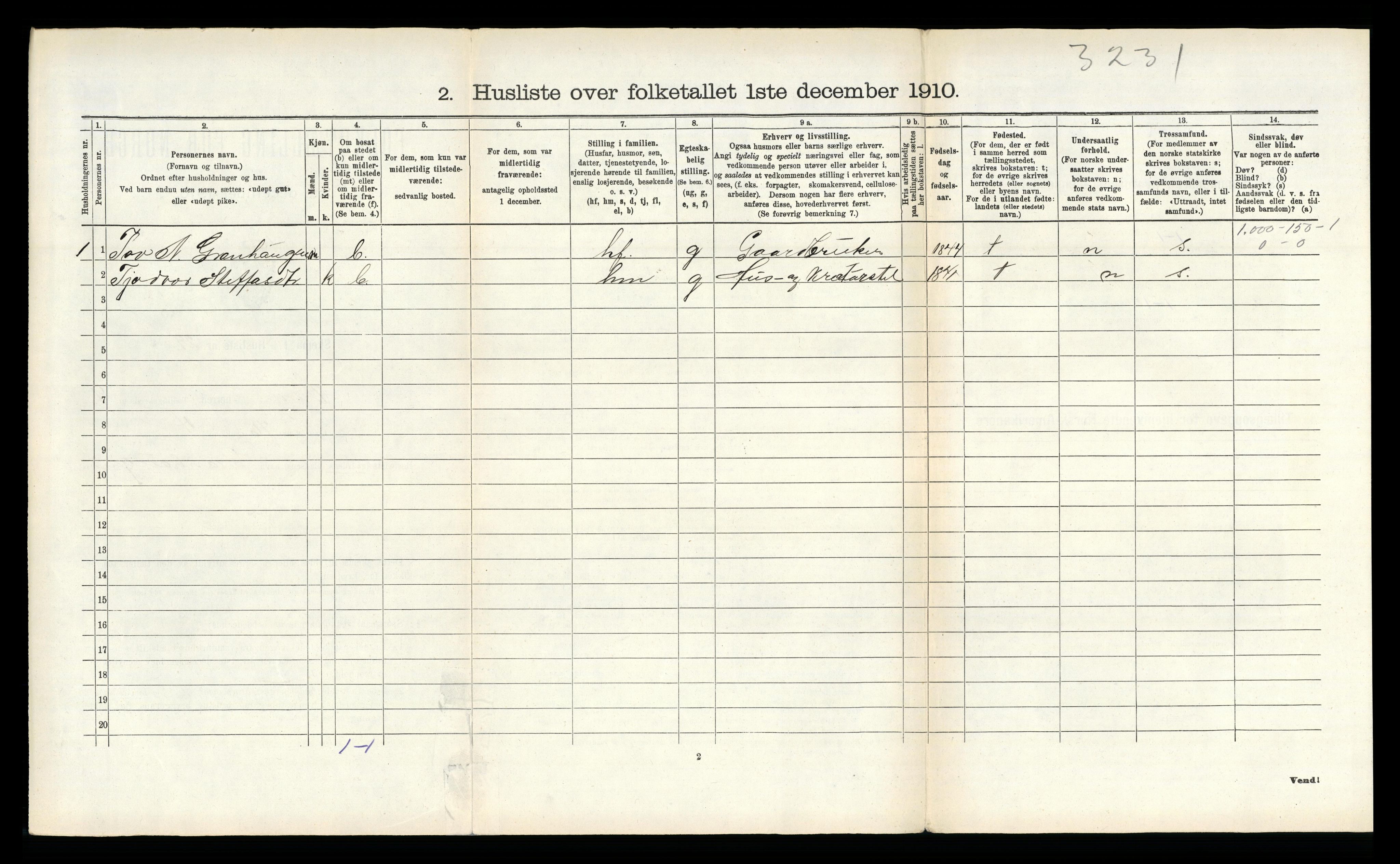 RA, 1910 census for Vinje, 1910, p. 449