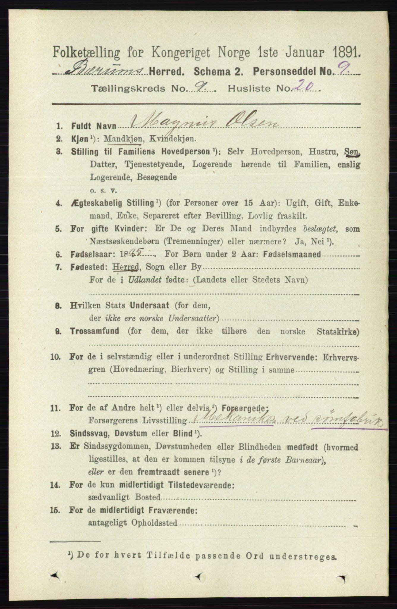 RA, 1891 census for 0219 Bærum, 1891, p. 5297