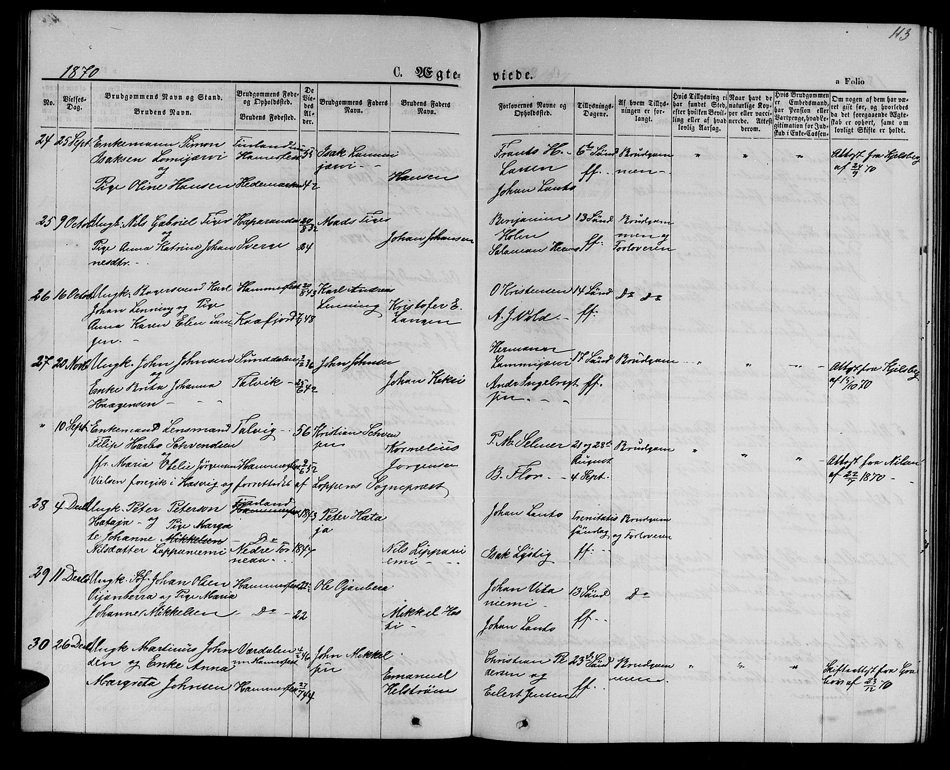 Hammerfest sokneprestkontor, AV/SATØ-S-1347/H/Hb/L0004.klokk: Parish register (copy) no. 4, 1869-1877, p. 113