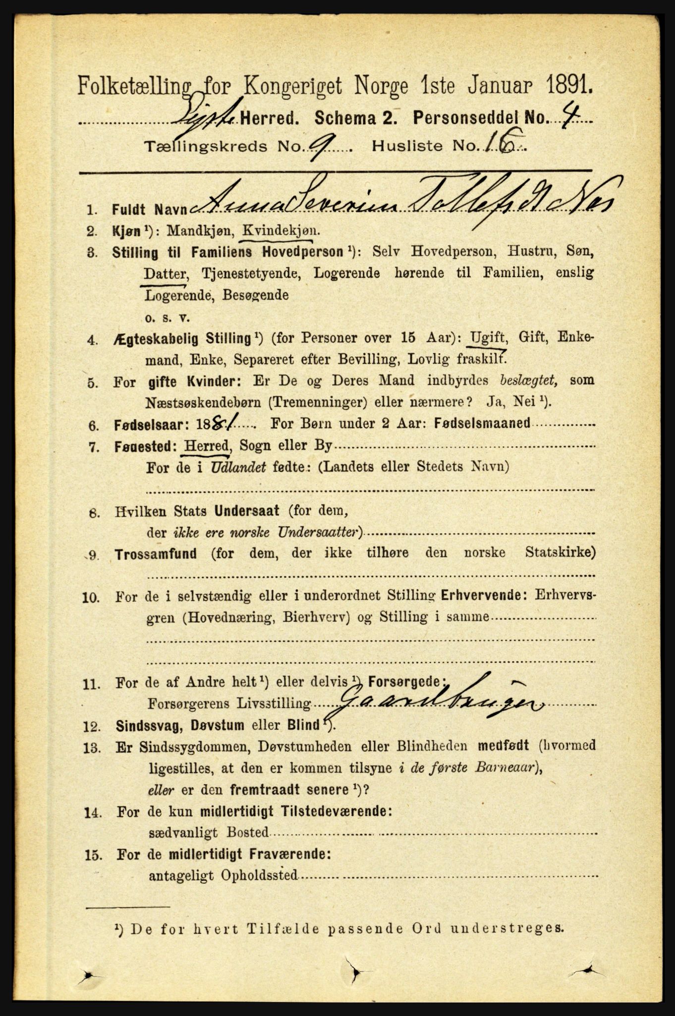 RA, 1891 census for 1426 Luster, 1891, p. 2876