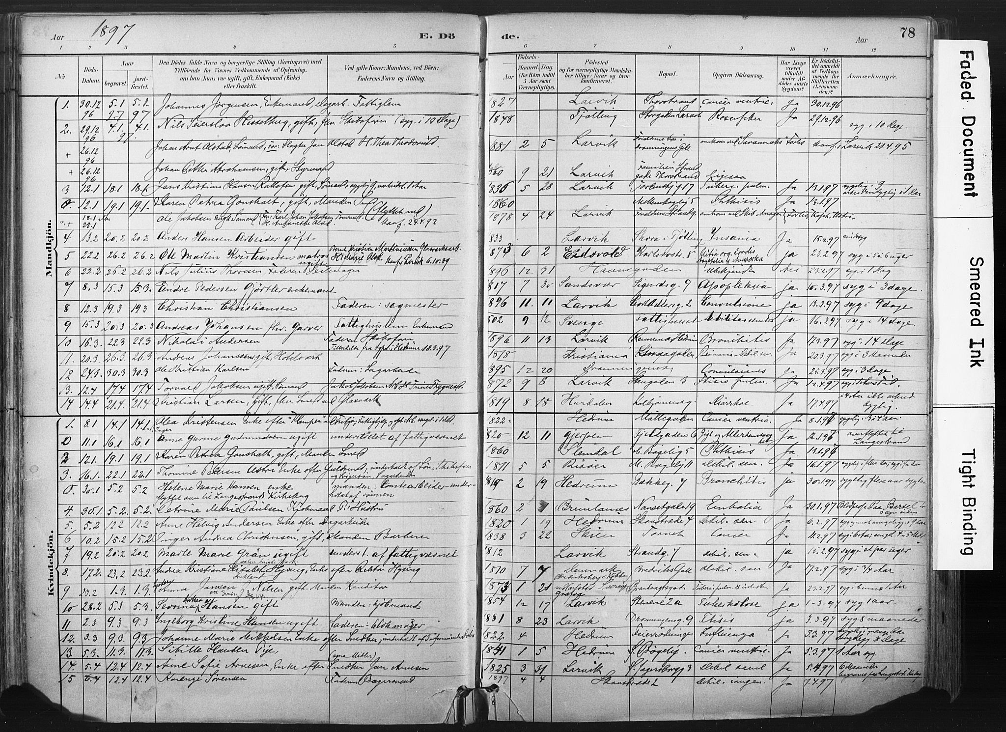 Larvik kirkebøker, AV/SAKO-A-352/F/Fa/L0010: Parish register (official) no. I 10, 1884-1910, p. 78