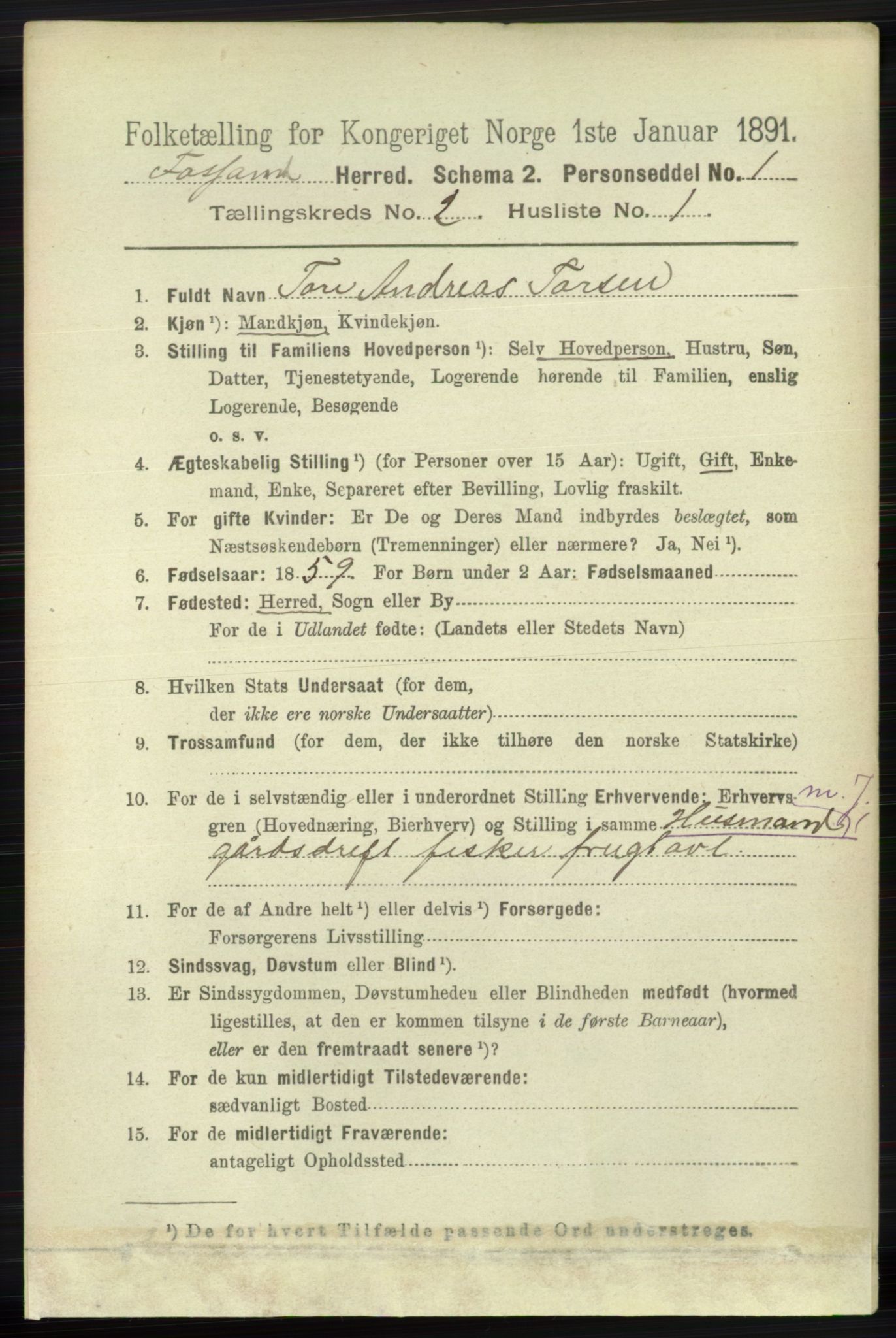 RA, 1891 census for 1129 Forsand, 1891, p. 203