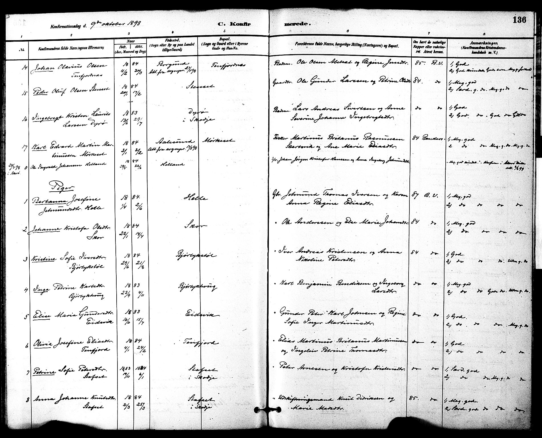Ministerialprotokoller, klokkerbøker og fødselsregistre - Møre og Romsdal, SAT/A-1454/525/L0374: Parish register (official) no. 525A04, 1880-1899, p. 136