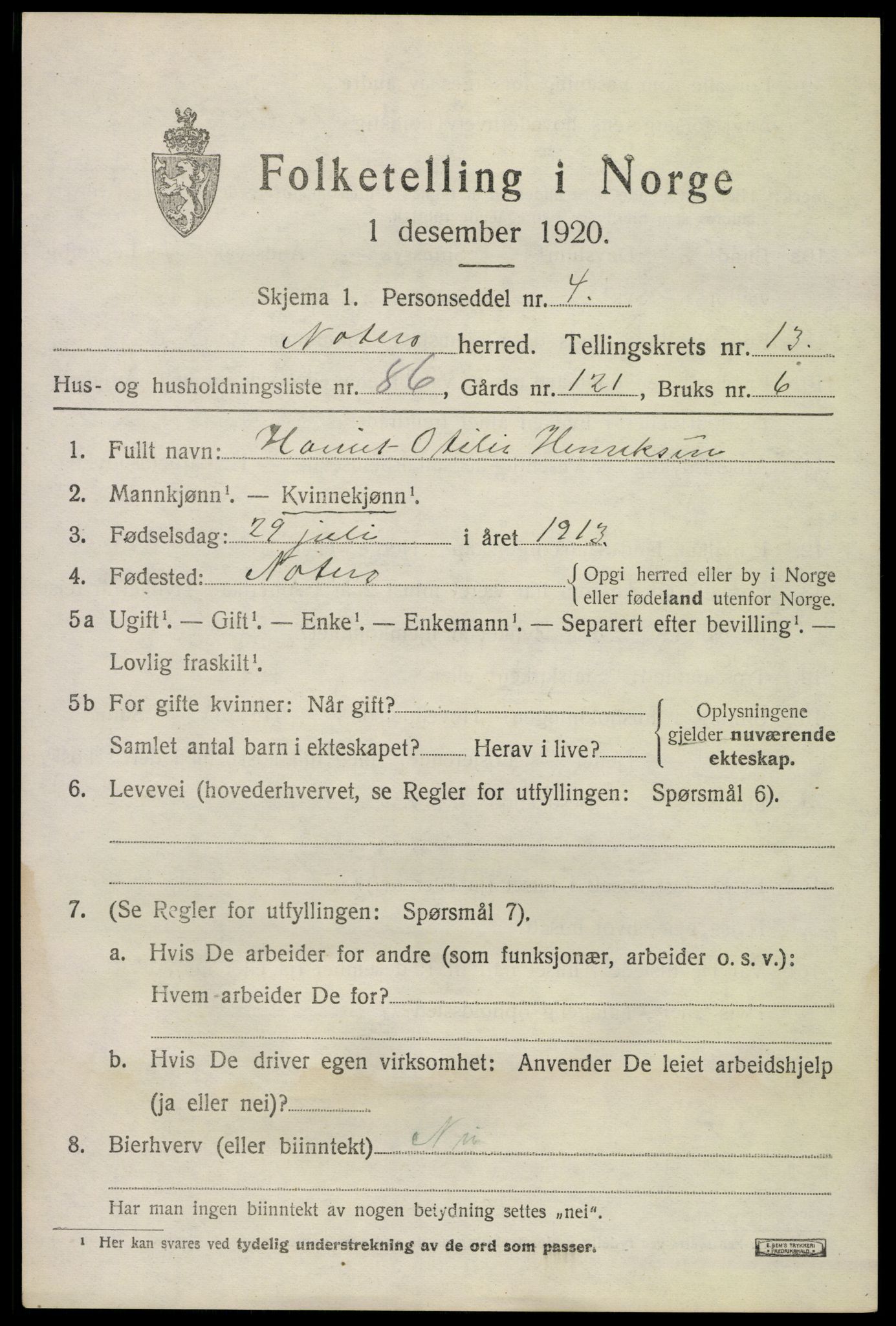 SAKO, 1920 census for Nøtterøy, 1920, p. 15973