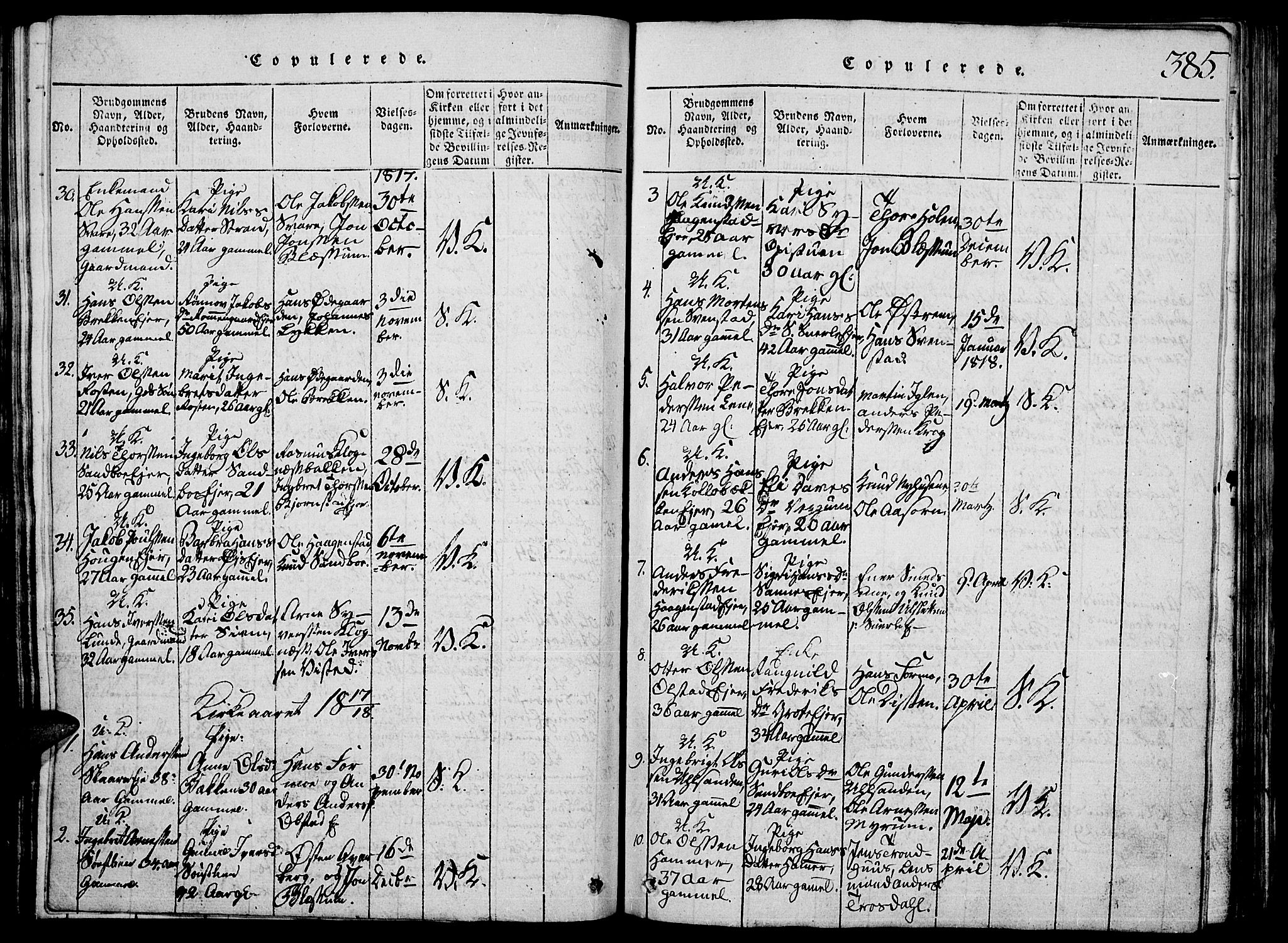 Vågå prestekontor, SAH/PREST-076/H/Ha/Hab/L0001: Parish register (copy) no. 1, 1815-1827, p. 384-385