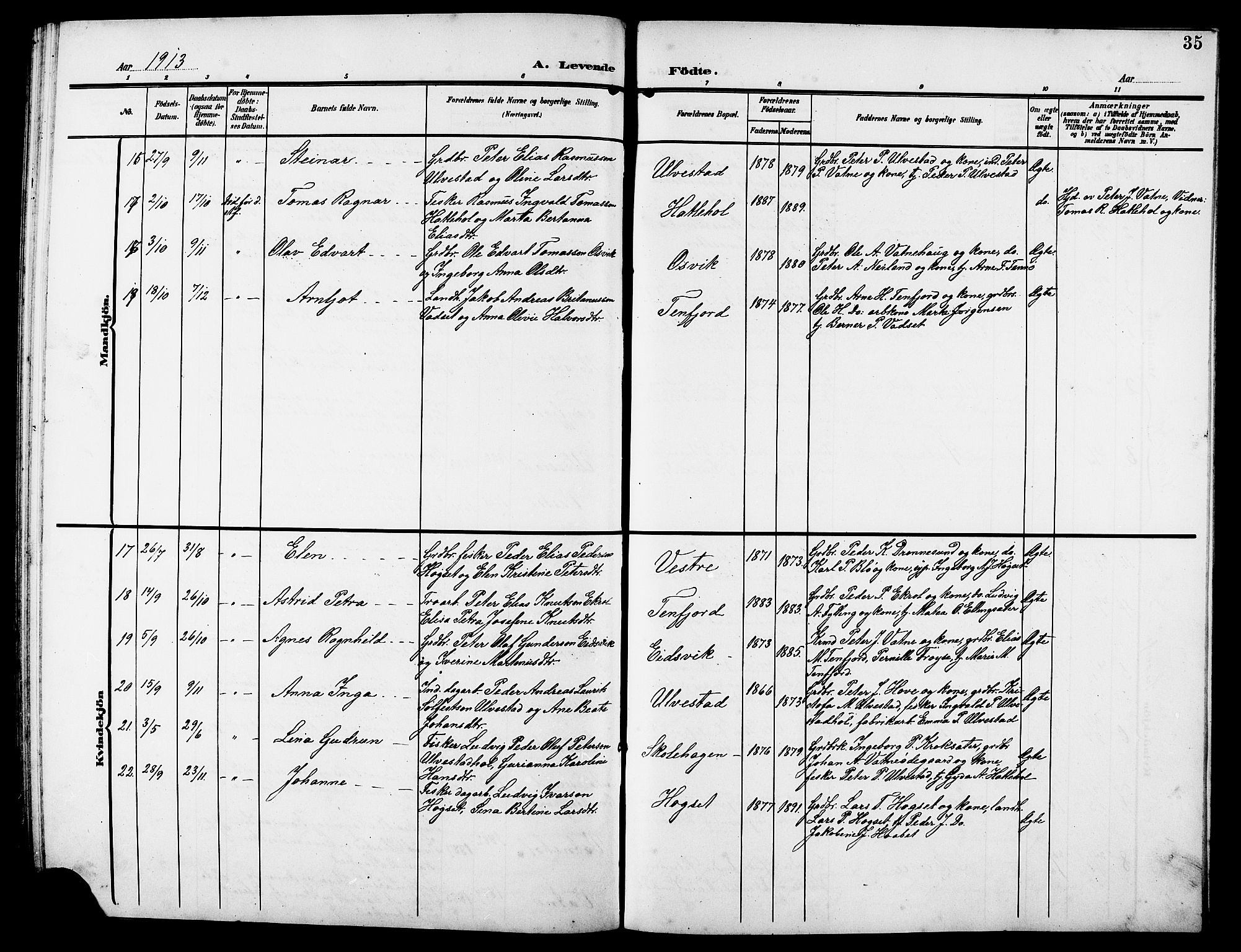 Ministerialprotokoller, klokkerbøker og fødselsregistre - Møre og Romsdal, AV/SAT-A-1454/525/L0377: Parish register (copy) no. 525C03, 1903-1917, p. 35