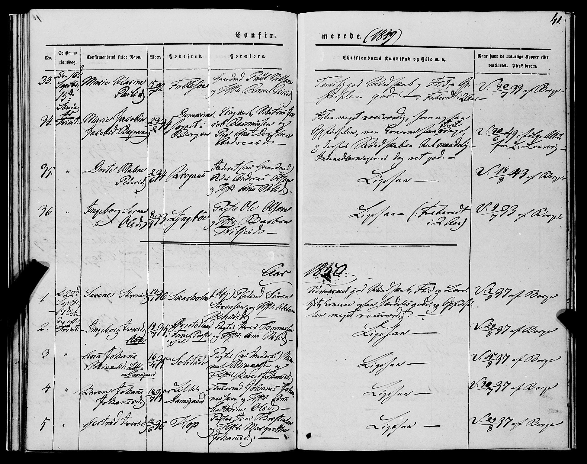 Askøy Sokneprestembete, SAB/A-74101/H/Ha/Haa/Haaa/L0010: Parish register (official) no. A 10, 1845-1854, p. 41