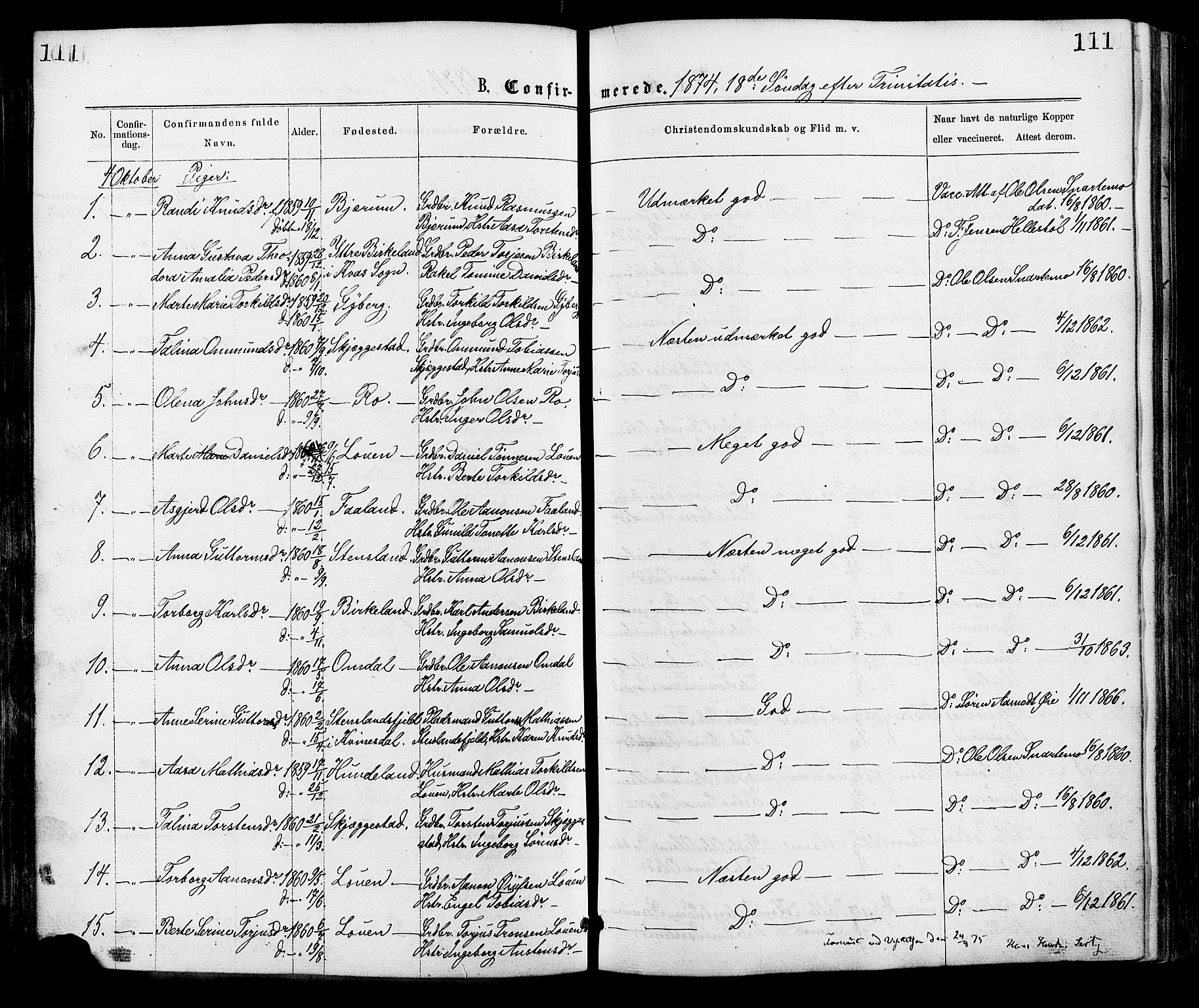 Hægebostad sokneprestkontor, SAK/1111-0024/F/Fa/Faa/L0005: Parish register (official) no. A 5, 1864-1886, p. 111