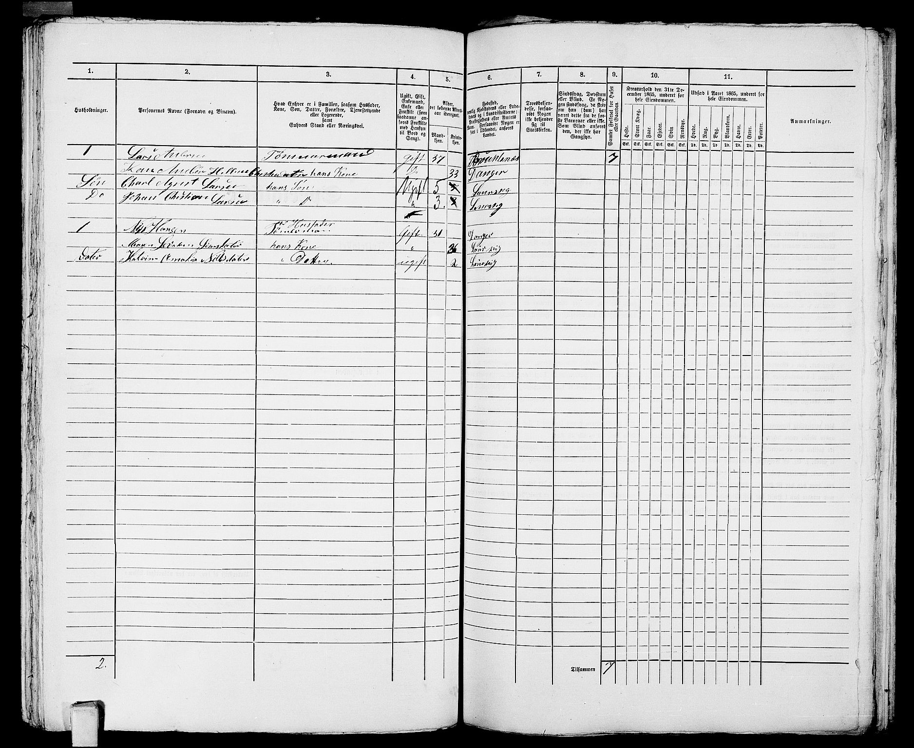 RA, 1865 census for Larvik, 1865, p. 1054