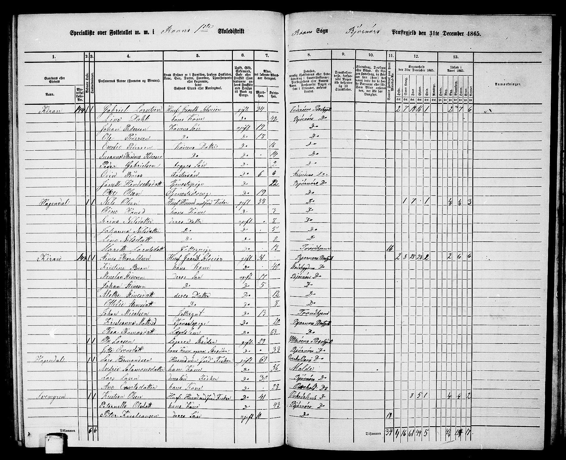 RA, 1865 census for Bjørnør, 1865, p. 99