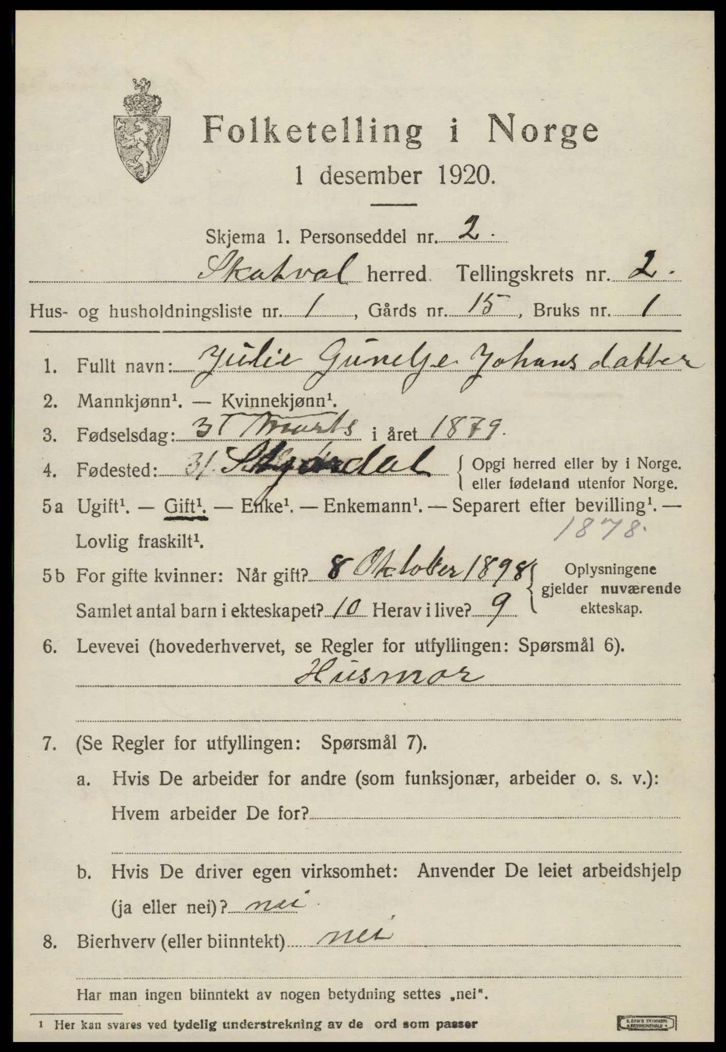 SAT, 1920 census for Skatval, 1920, p. 1153