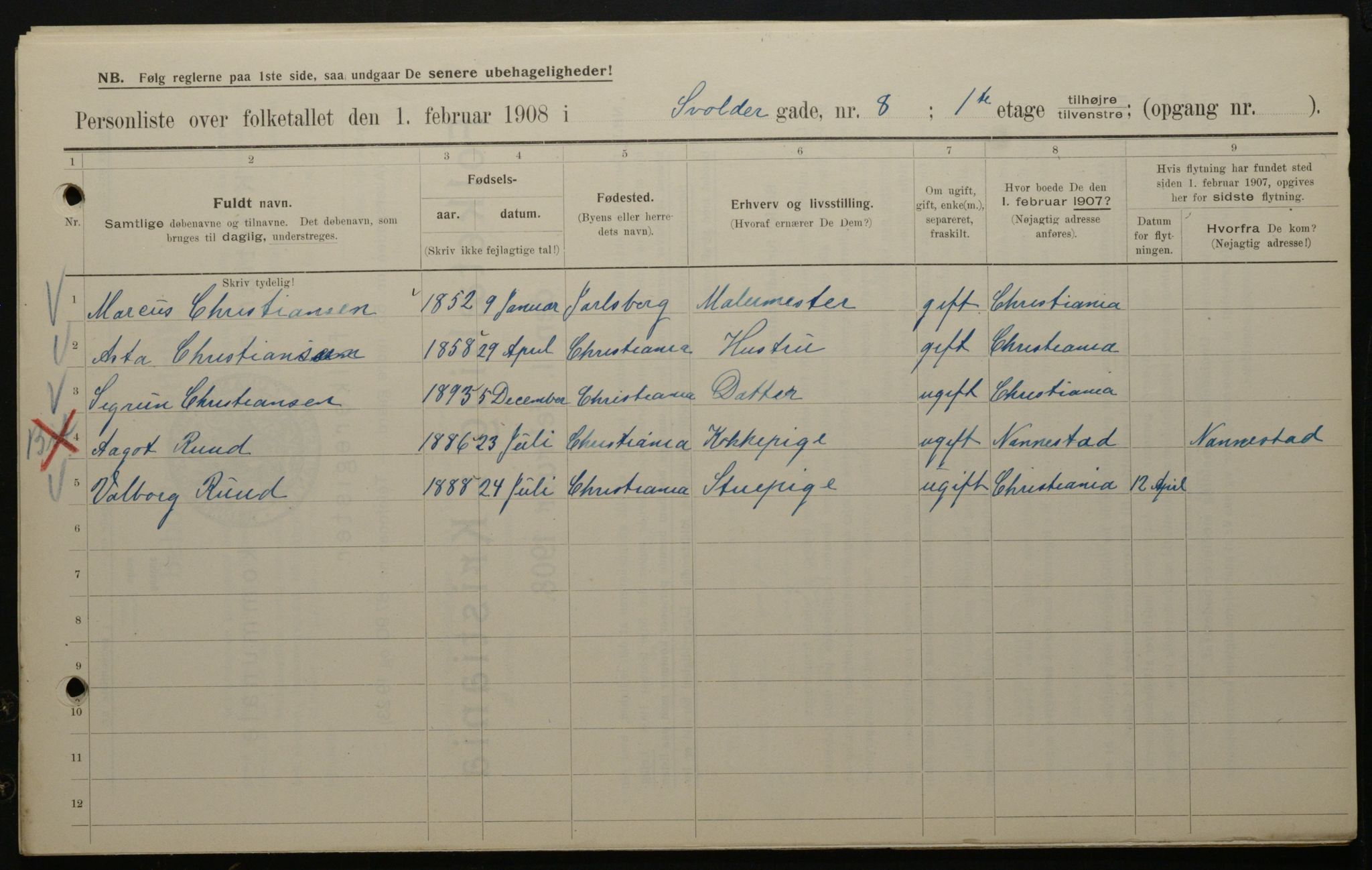 OBA, Municipal Census 1908 for Kristiania, 1908, p. 95519