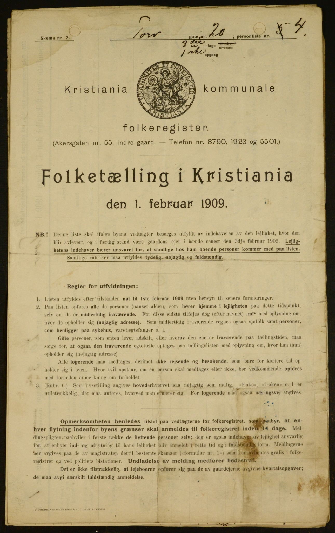 OBA, Municipal Census 1909 for Kristiania, 1909, p. 103465