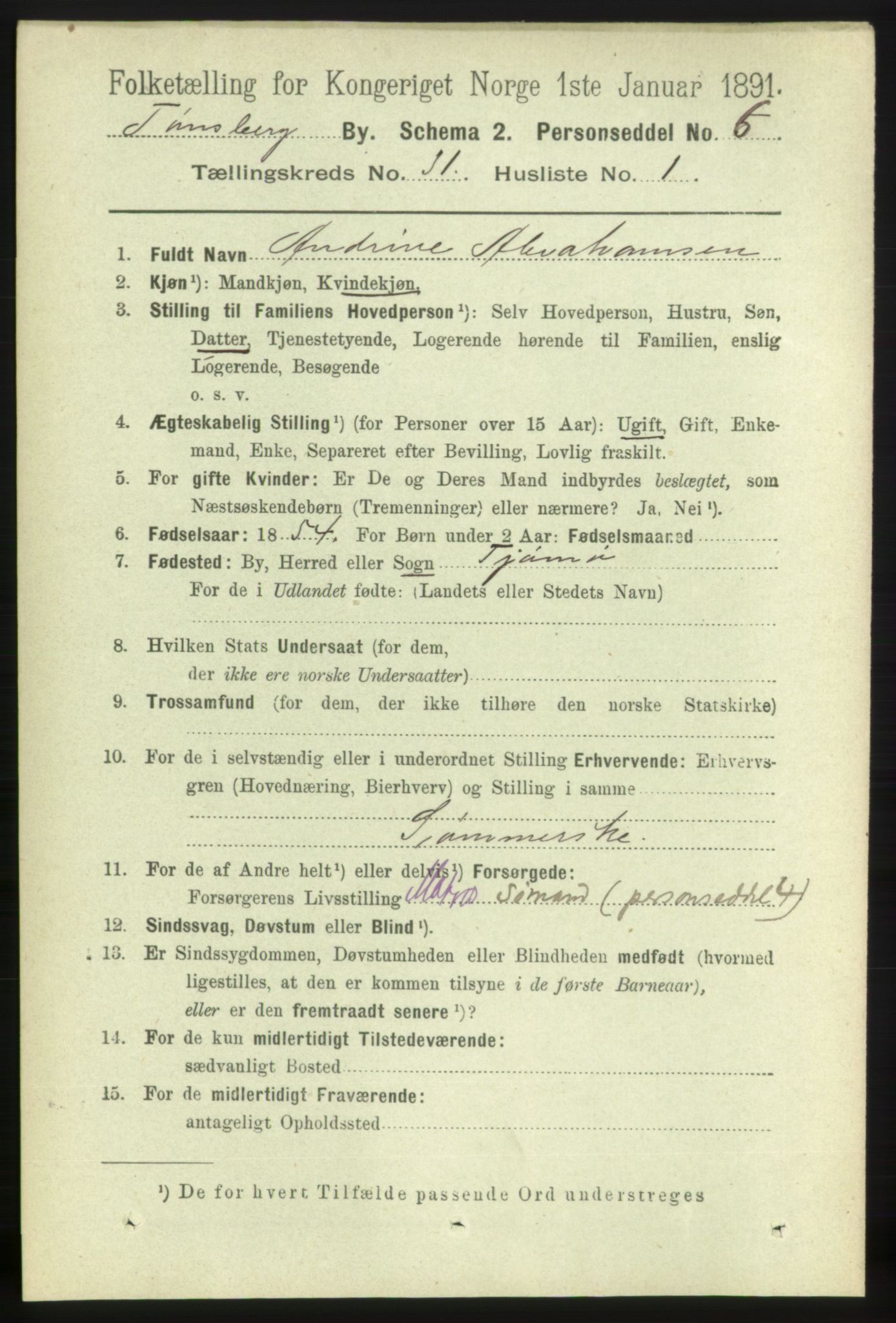 RA, 1891 census for 0705 Tønsberg, 1891, p. 7381