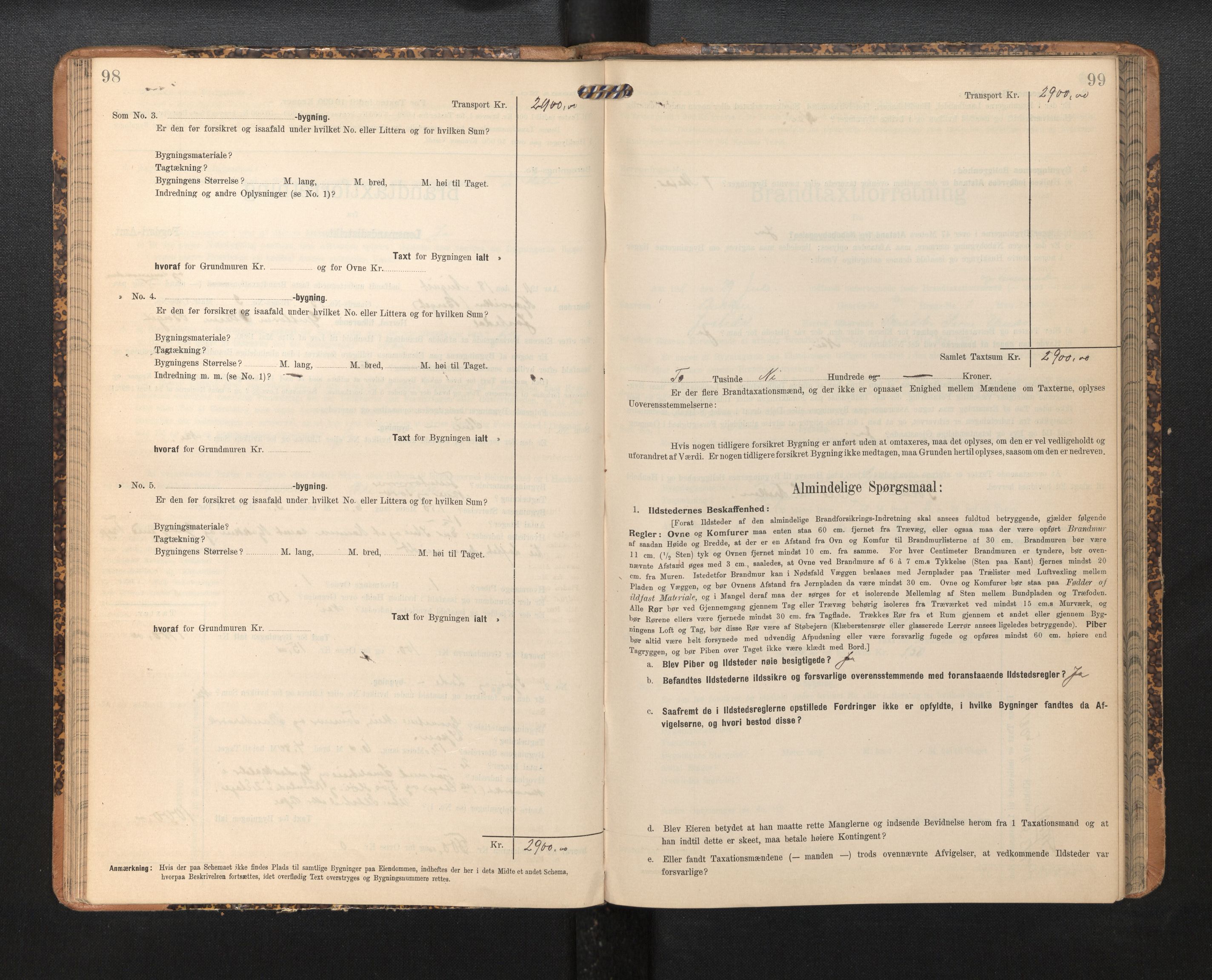Lensmannen i Jostedal, SAB/A-28601/0012/L0004: Branntakstprotokoll, skjematakst, 1906-1919, p. 98-99