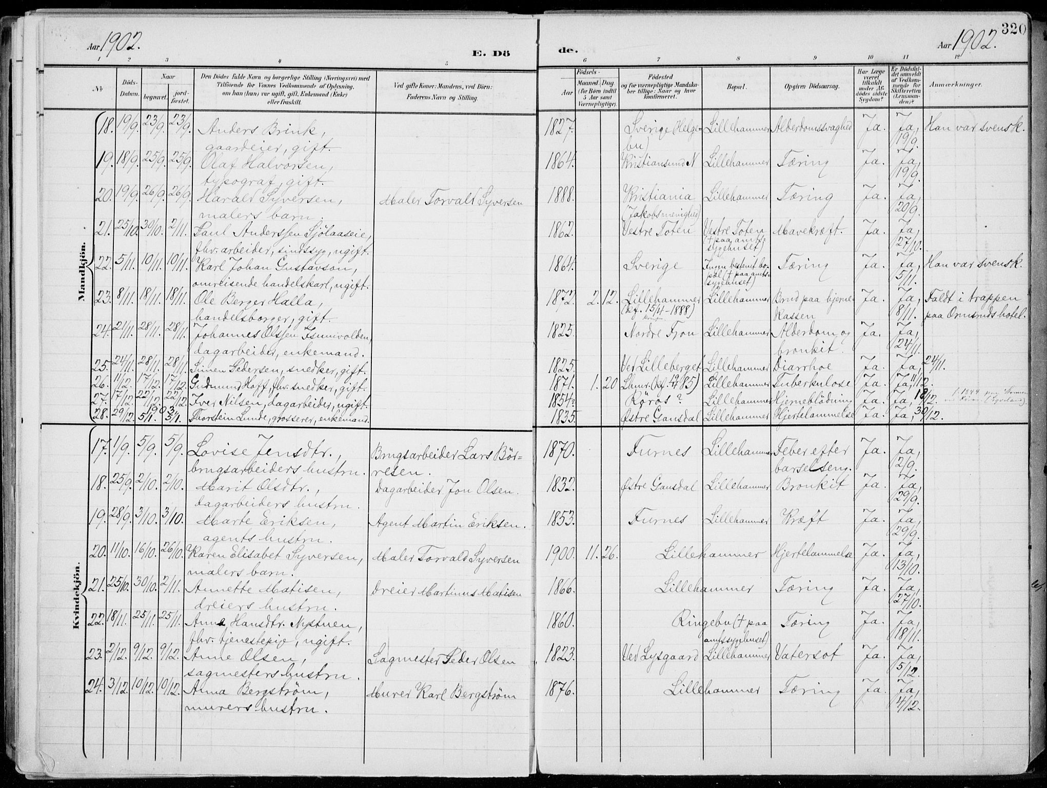 Lillehammer prestekontor, SAH/PREST-088/H/Ha/Haa/L0001: Parish register (official) no. 1, 1901-1916, p. 320