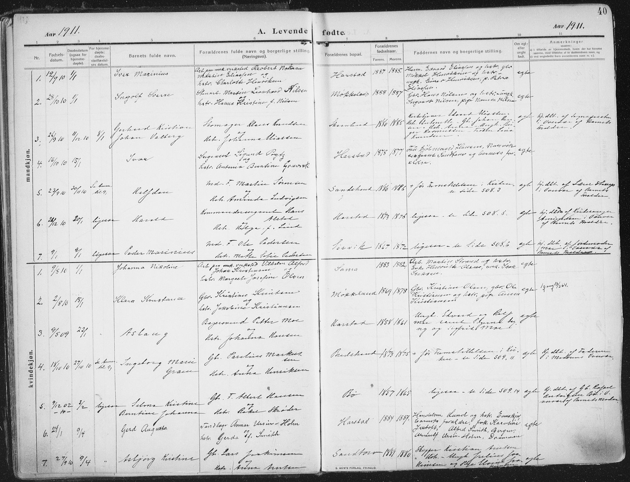 Trondenes sokneprestkontor, SATØ/S-1319/H/Ha/L0018kirke: Parish register (official) no. 18, 1909-1918, p. 40
