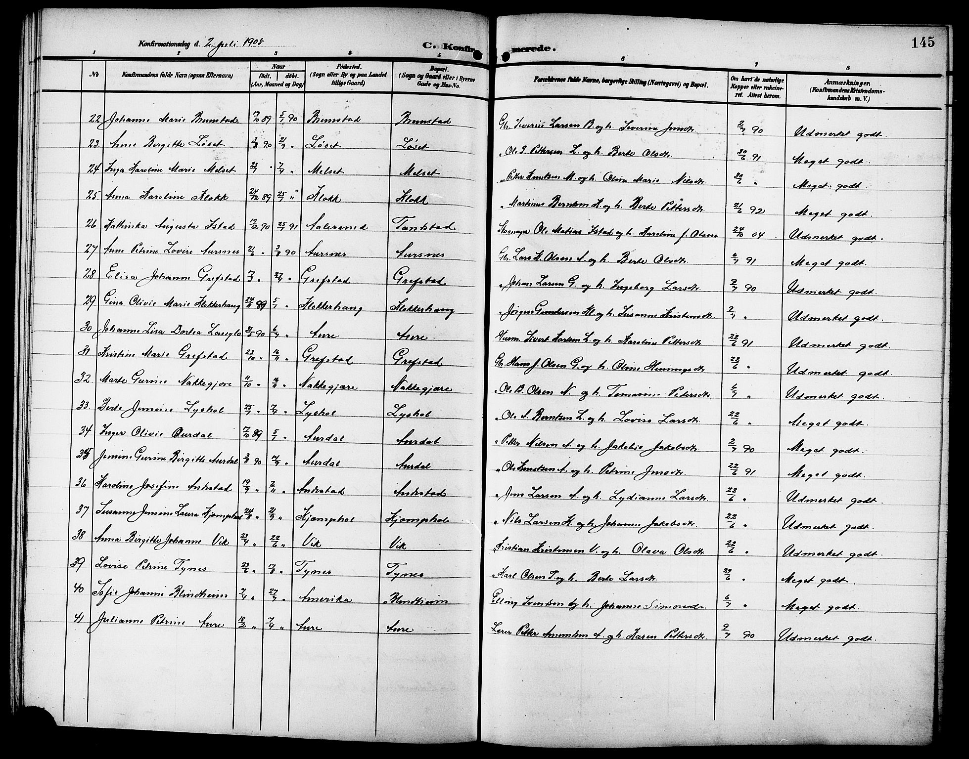 Ministerialprotokoller, klokkerbøker og fødselsregistre - Møre og Romsdal, SAT/A-1454/523/L0341: Parish register (copy) no. 523C04, 1903-1916, p. 145