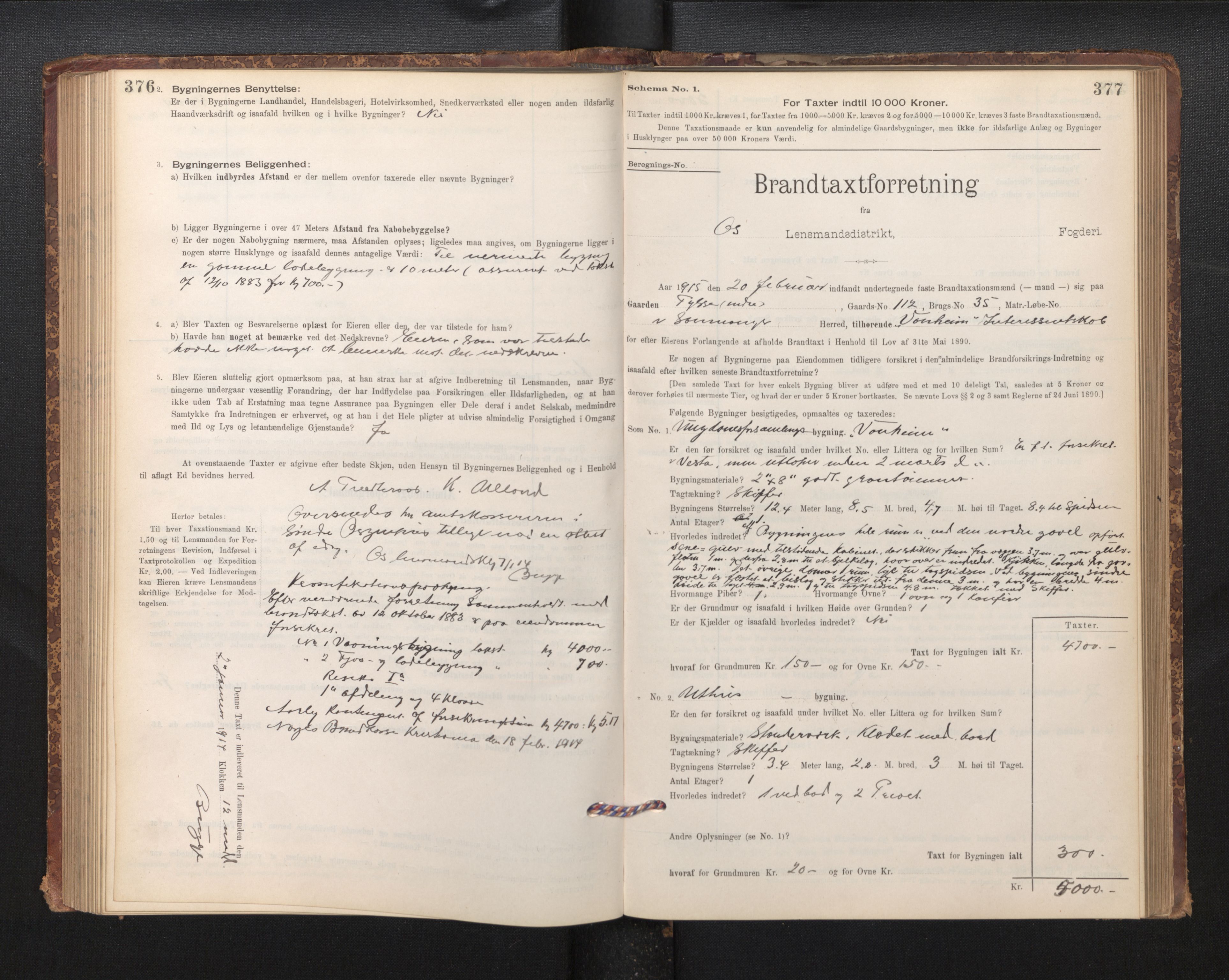 Lensmannen i Os, SAB/A-34101/0012/L0008: Branntakstprotokoll, skjematakst, 1894-1915, p. 376-377
