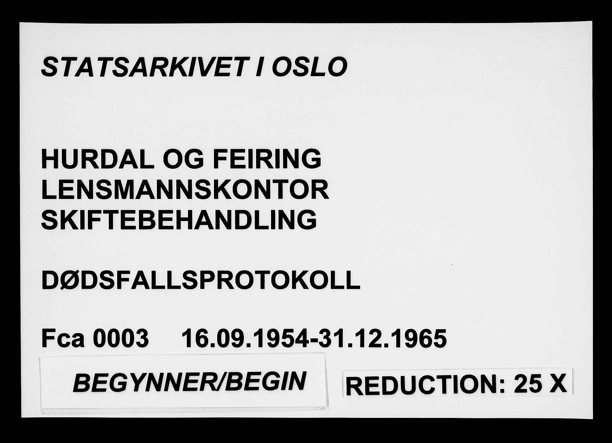 Hurdal og Feiring  lensmannskontor, AV/SAO-A-10266b/H/Ha/Haa/L0003: Dødsfallprotokoll, 1954-1965