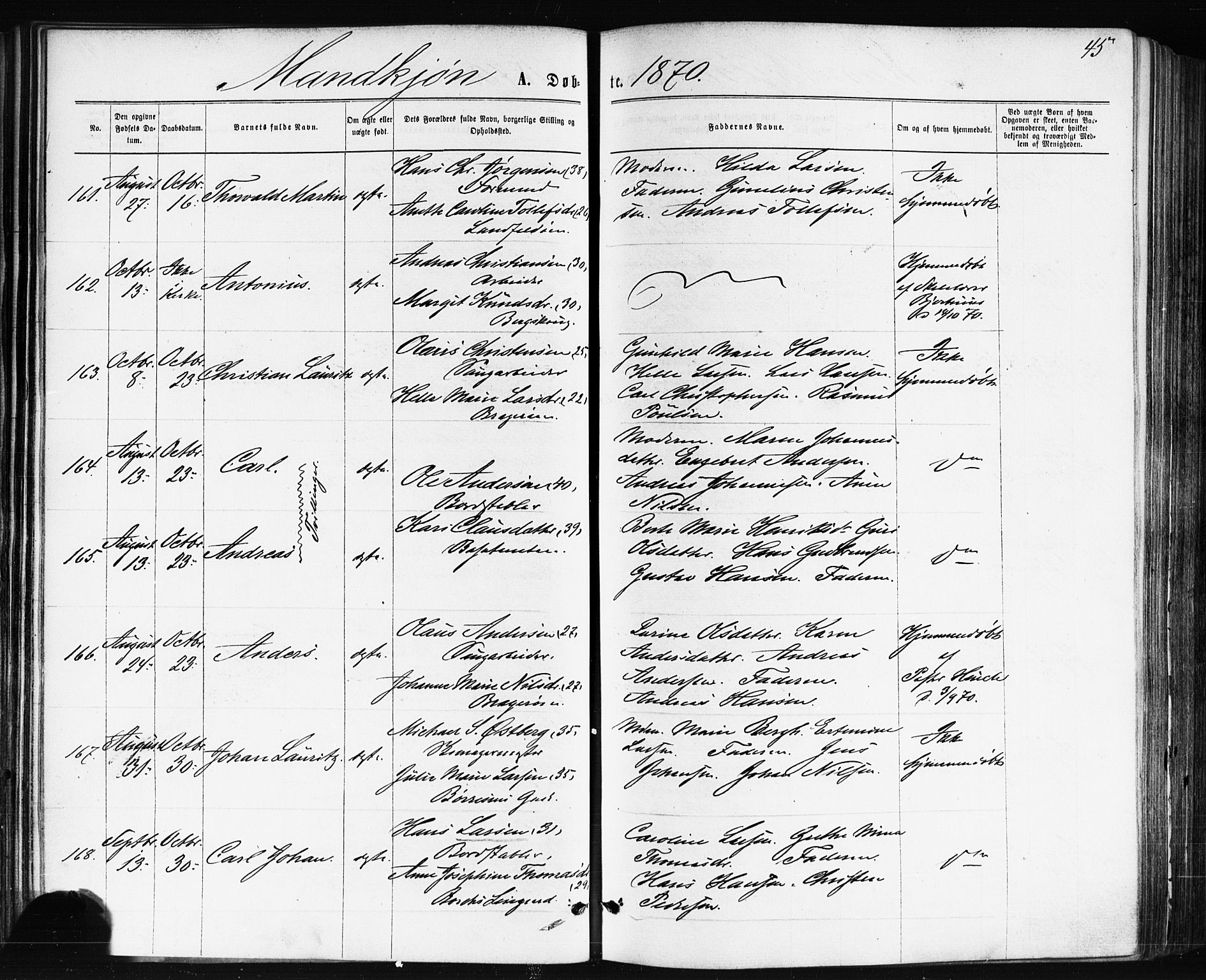 Bragernes kirkebøker, AV/SAKO-A-6/F/Fb/L0004: Parish register (official) no. II 4, 1869-1875, p. 45