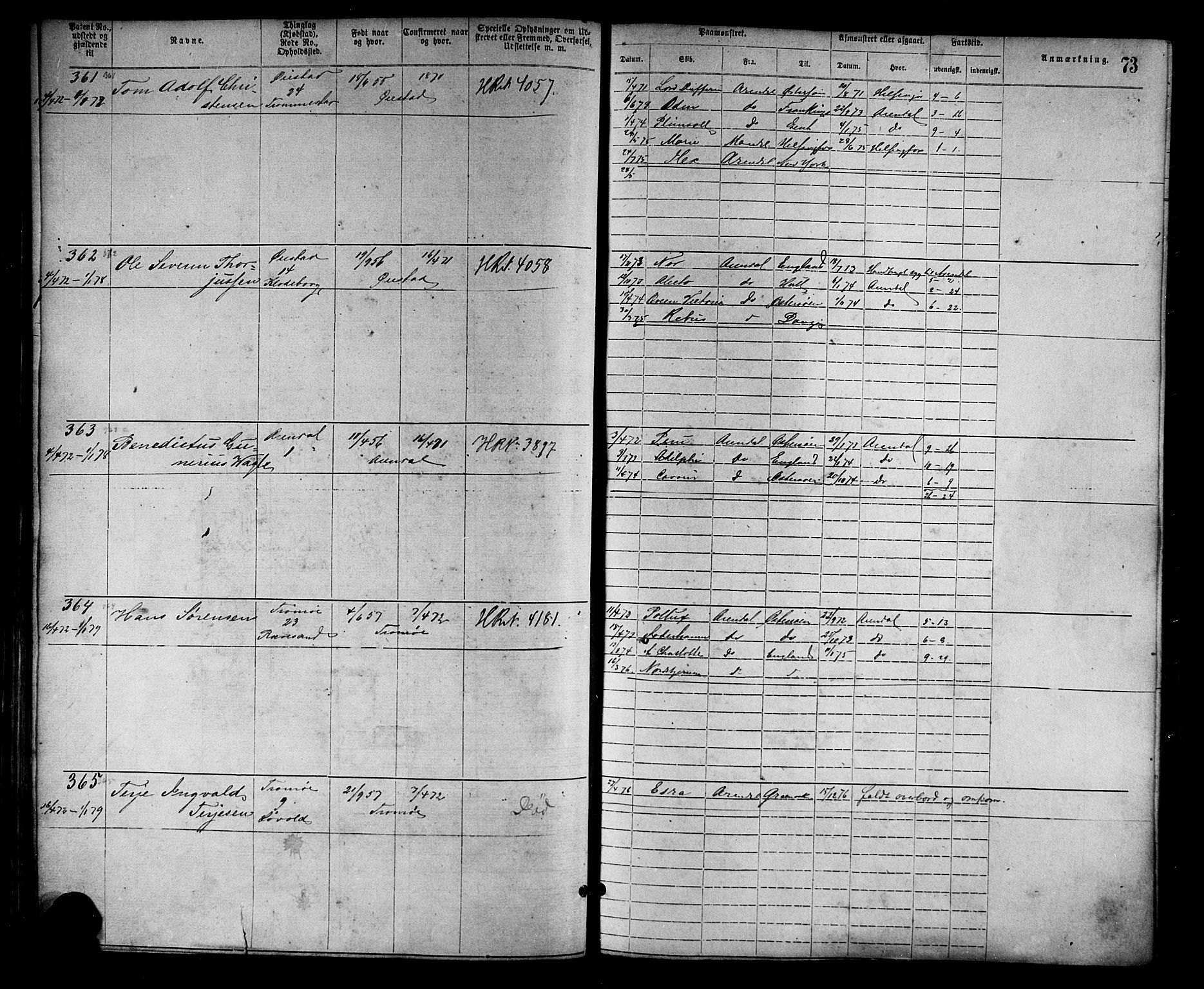 Arendal mønstringskrets, SAK/2031-0012/F/Fa/L0002: Annotasjonsrulle nr 1-1910 med register, S-2, 1868-1880, p. 101