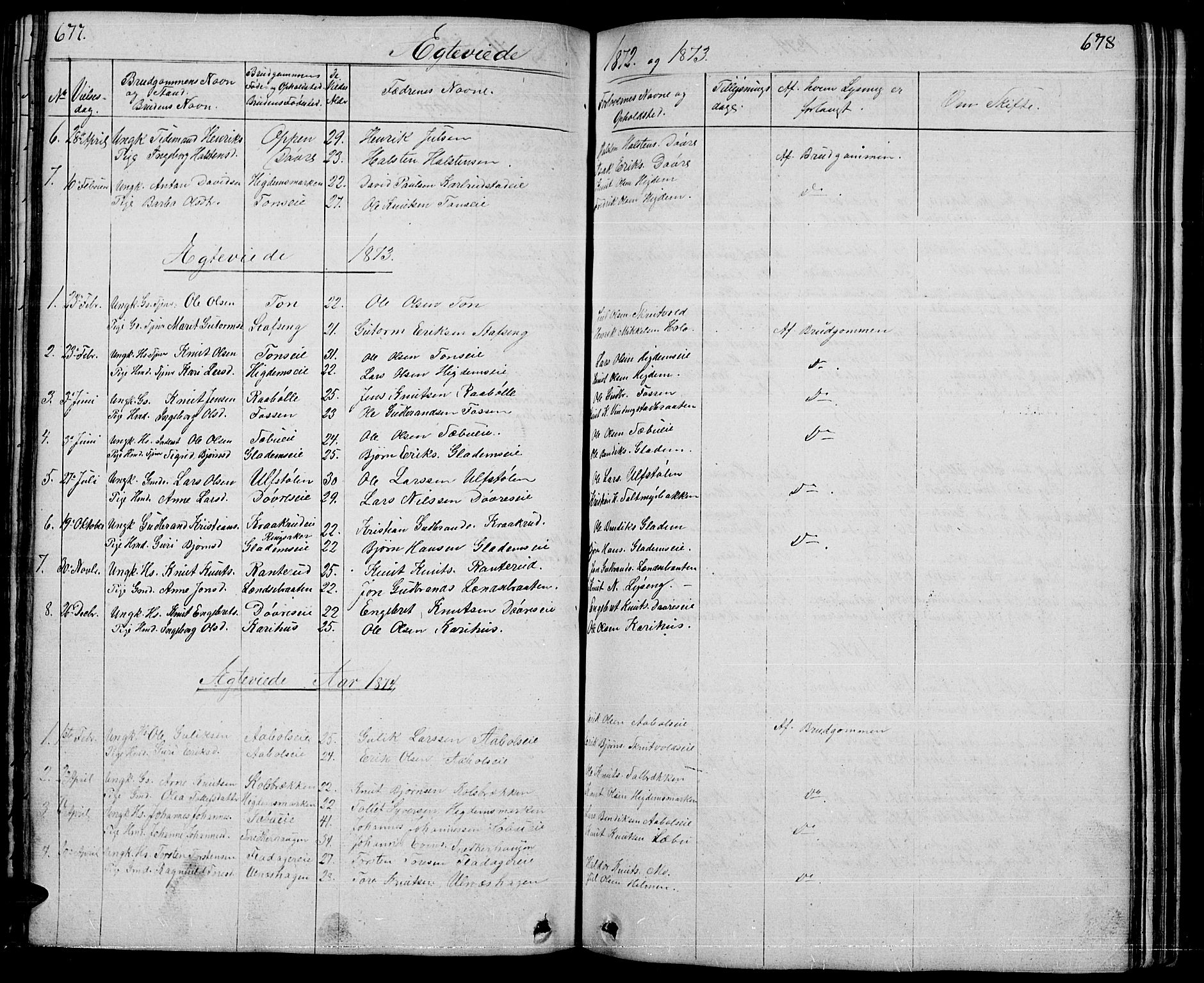 Nord-Aurdal prestekontor, SAH/PREST-132/H/Ha/Hab/L0001: Parish register (copy) no. 1, 1834-1887, p. 677-678